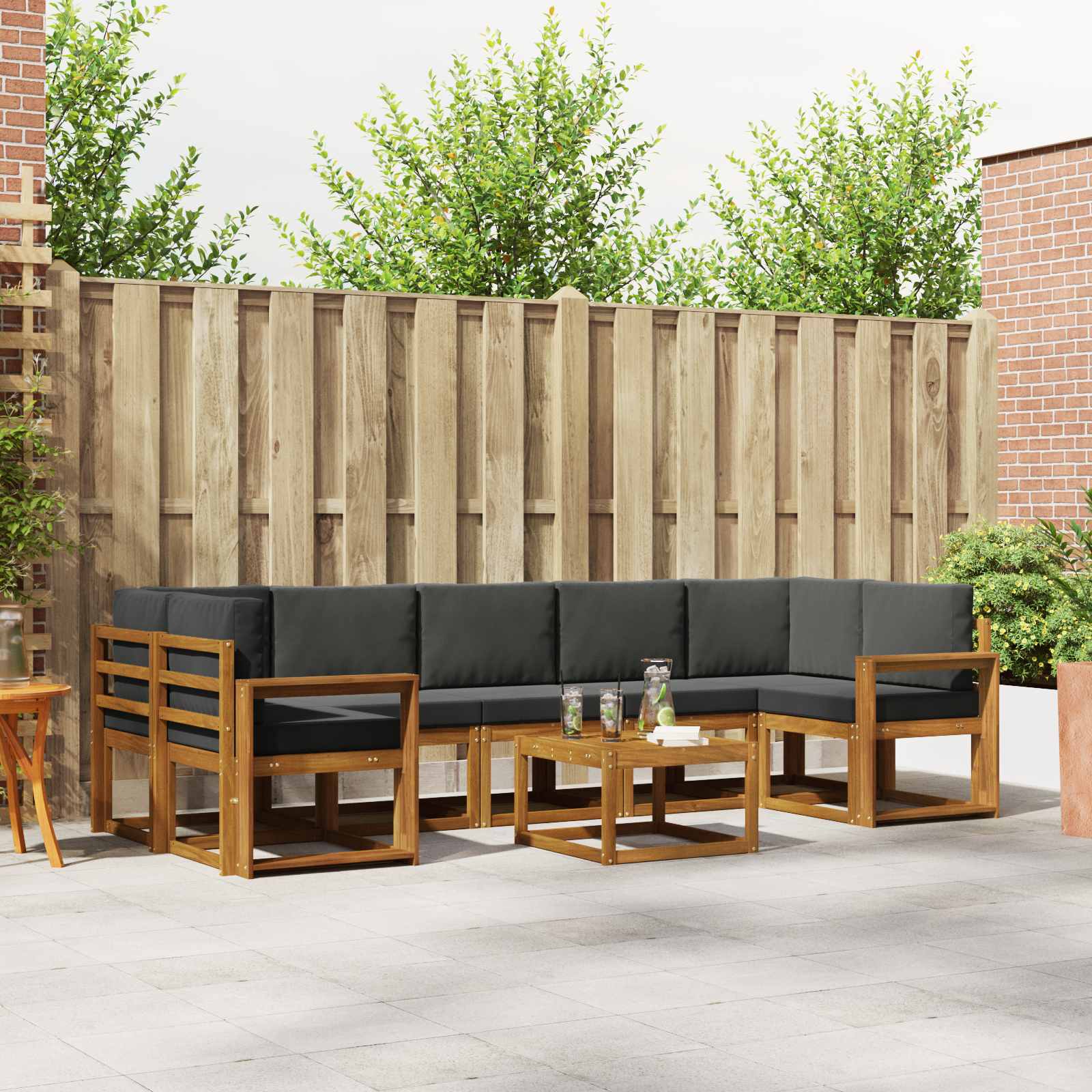Buiten bankenset met kussen 8 pcs Natuurlijk en Antraciet
