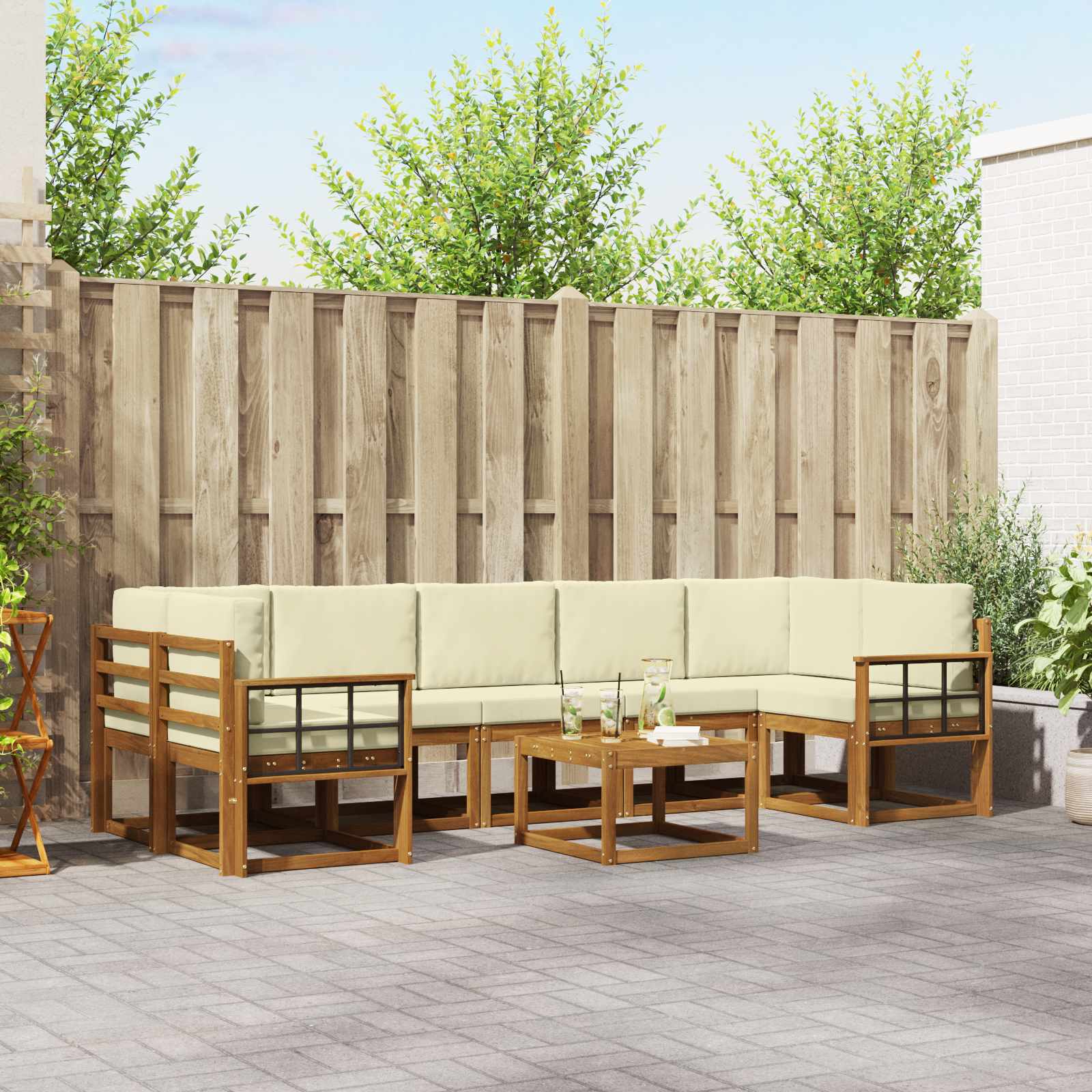 Buiten bankenset met kussen 8 pcs Natuurlijk en Crème