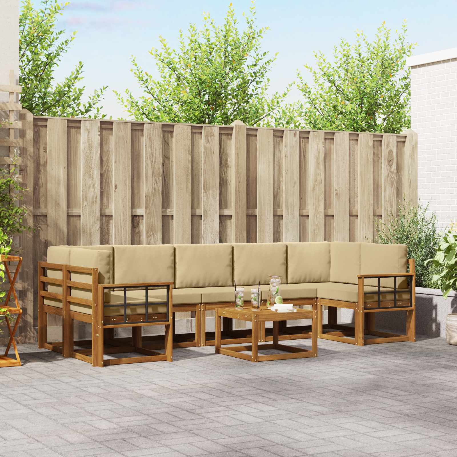 Buiten bankenset met kussen 8 pcs Natuurlijk en Beige – afbeelding 1