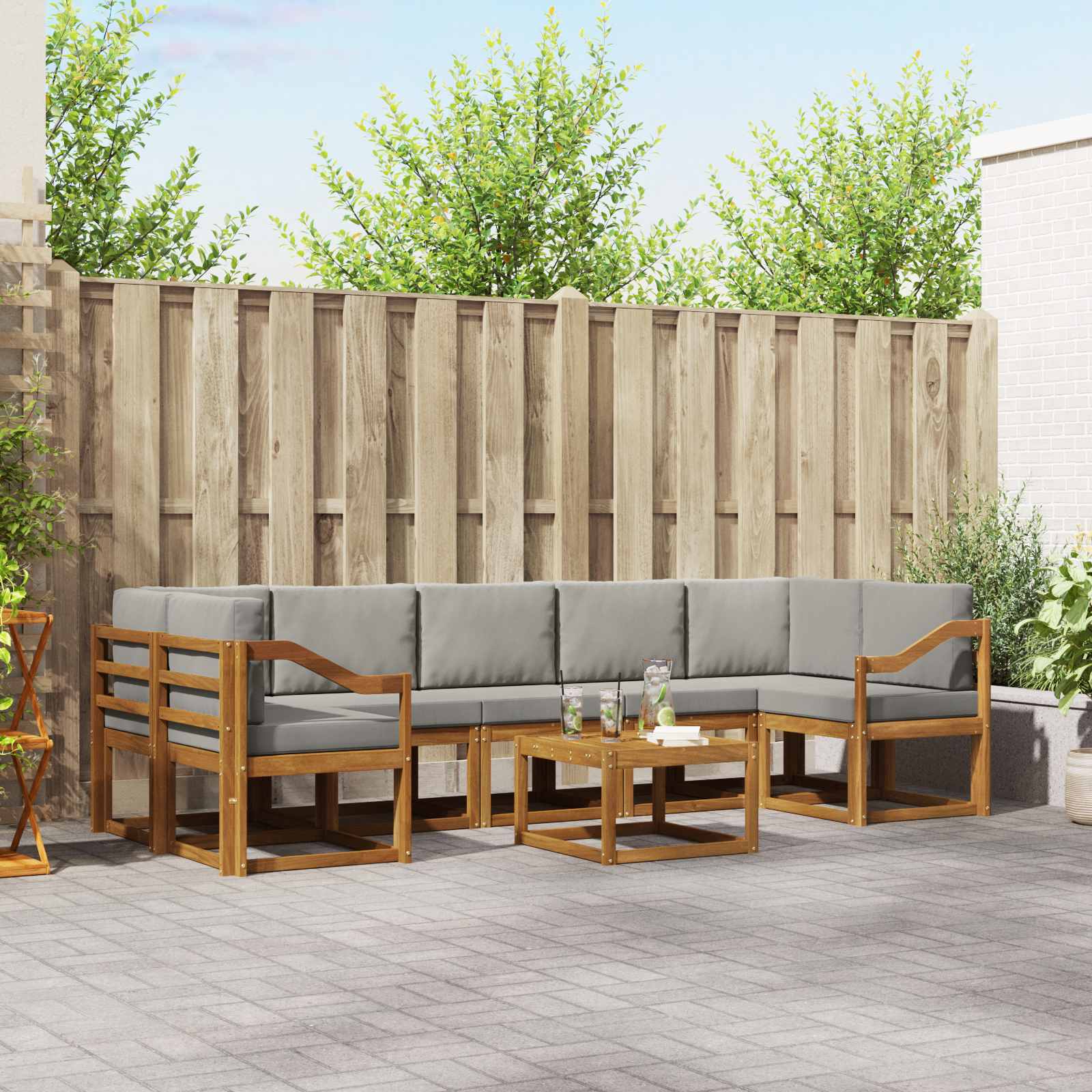 Buiten bankenset met kussen 8 pcs Natuurlijk en Lichtgrijs – afbeelding 1