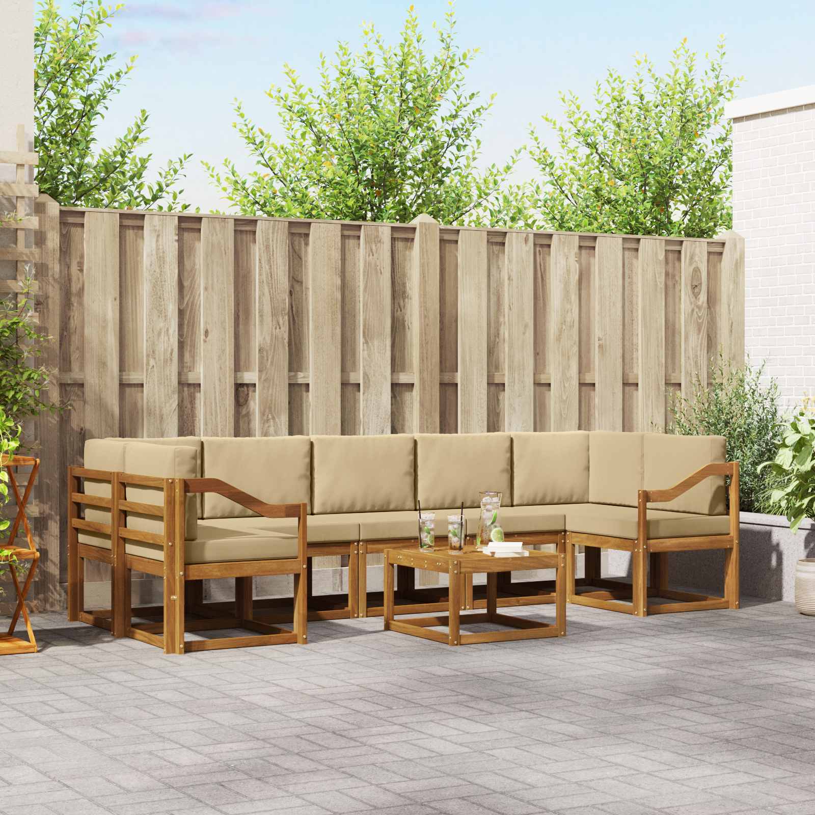 Buiten bankenset met kussen 8 pcs Natuurlijk en Beige – afbeelding 1