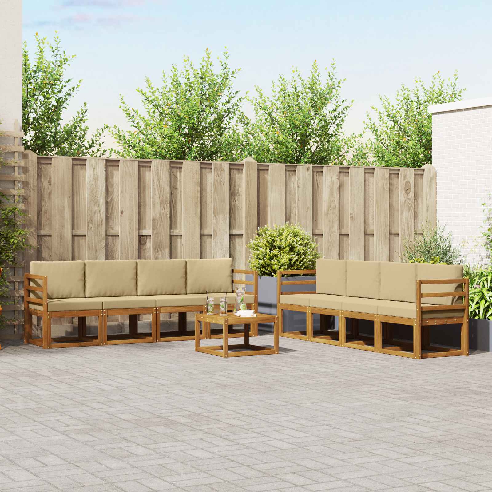 Buiten bankenset met kussen 9 pcs Natuurlijk en Beige – afbeelding 1