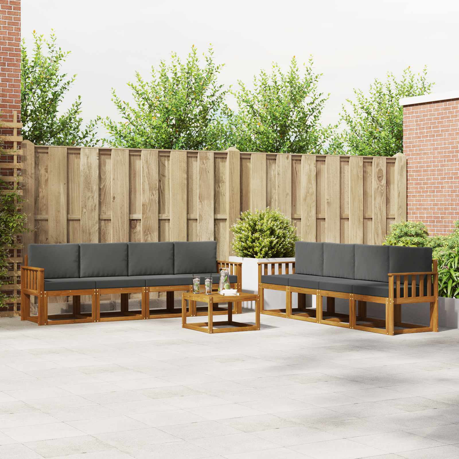 Buiten bankenset met kussen 9 pcs Natuurlijk en Antraciet – afbeelding 1