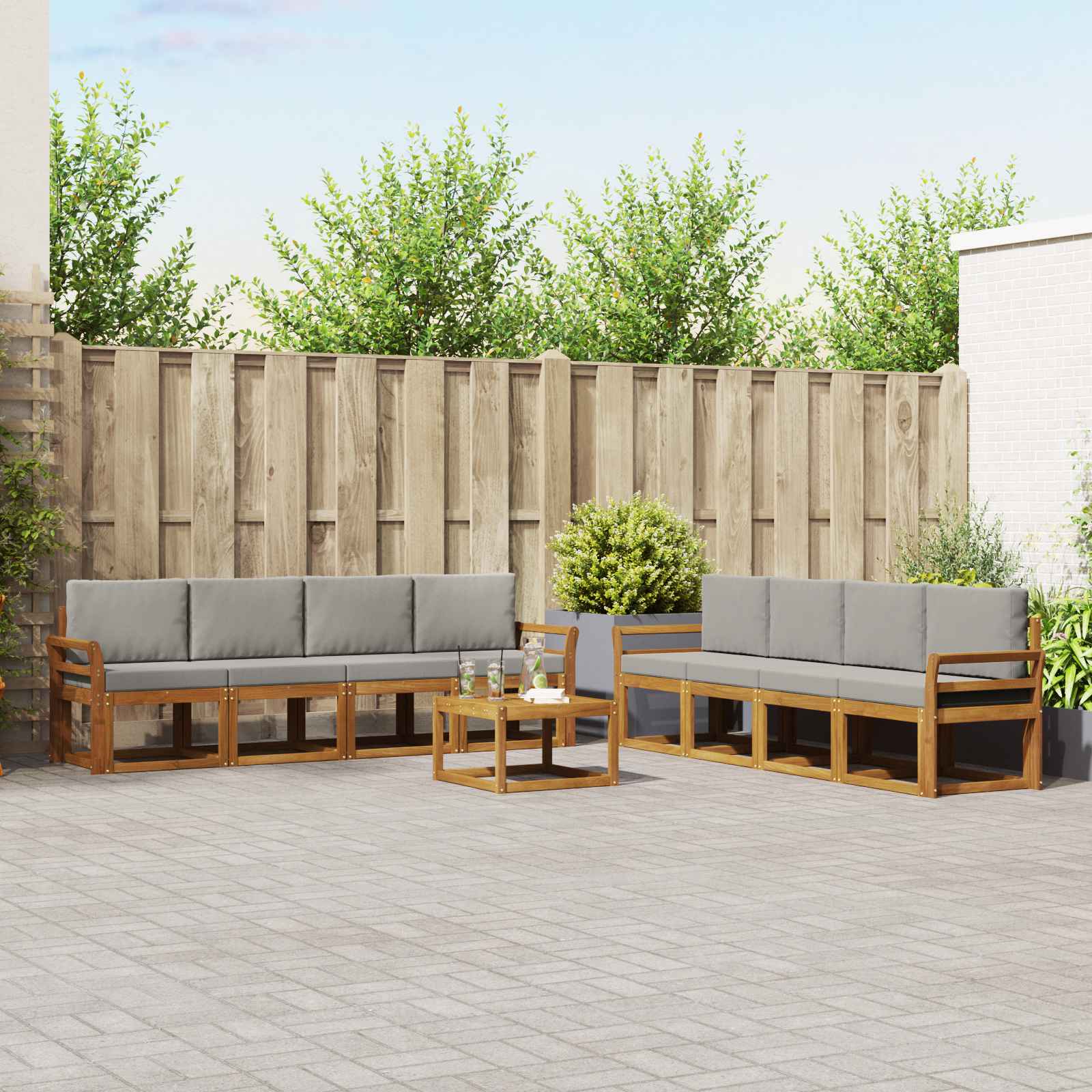 Buiten bankenset met kussen 9 pcs Natuurlijk en Lichtgrijs – afbeelding 1