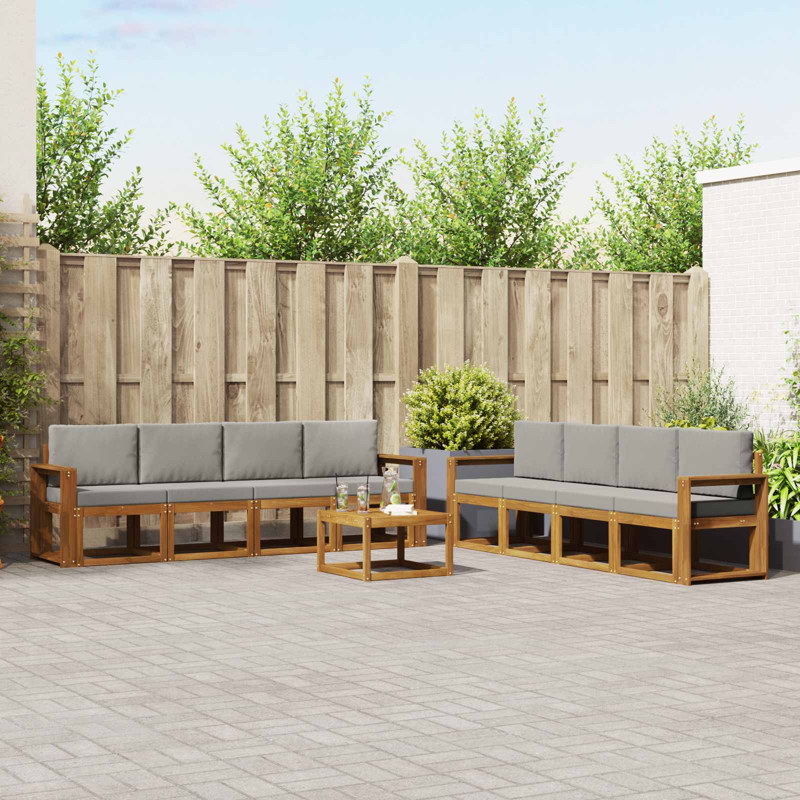 Buiten bankenset met kussen 9 pcs Natuurlijk en Lichtgrijs – afbeelding 1