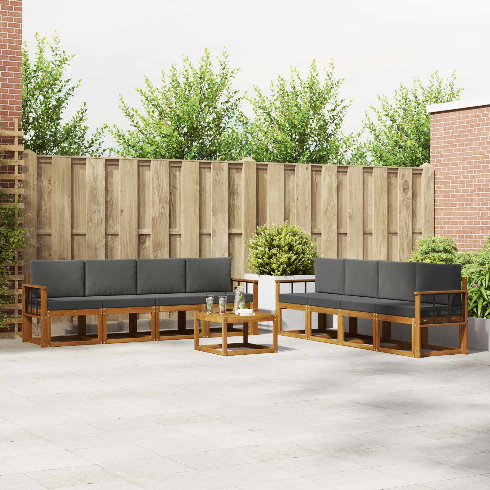 Buiten bankenset met kussen 9 pcs Natuurlijk en Antraciet – afbeelding 1