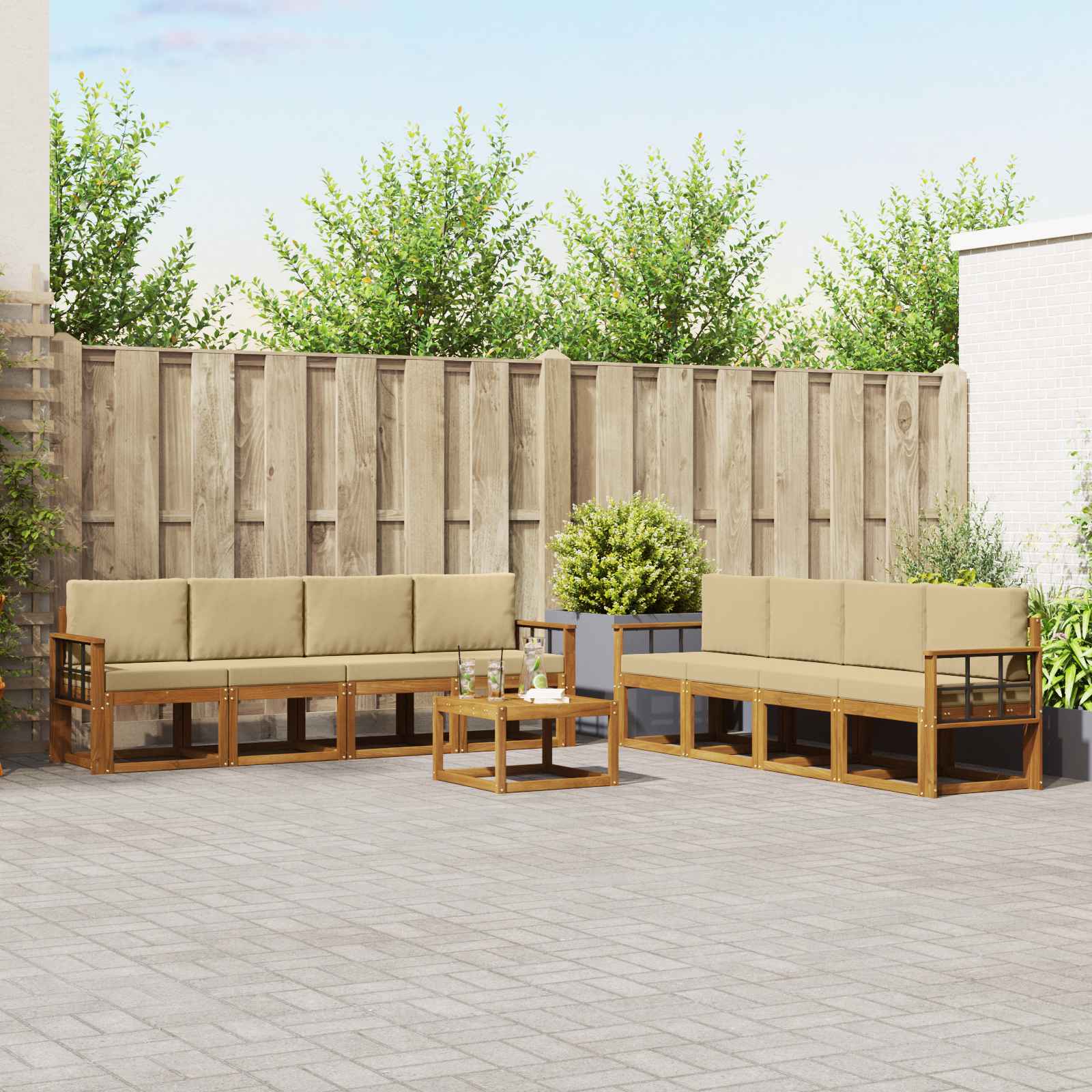 Buiten bankenset met kussen 9 pcs Natuurlijk en Beige – afbeelding 1