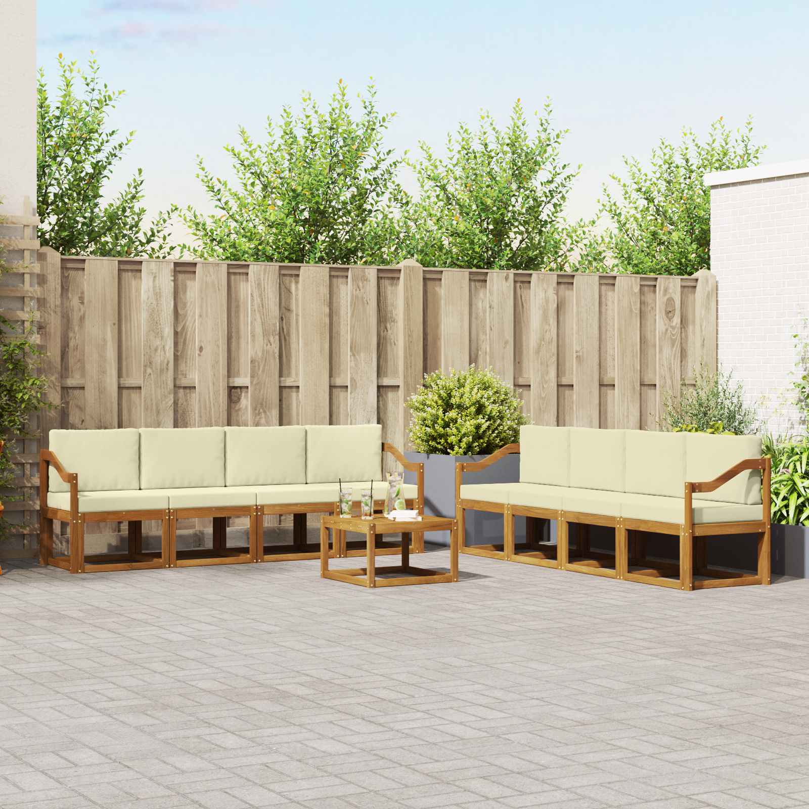 Buiten bankenset met kussen 9 pcs Natuurlijk en Crème – afbeelding 1
