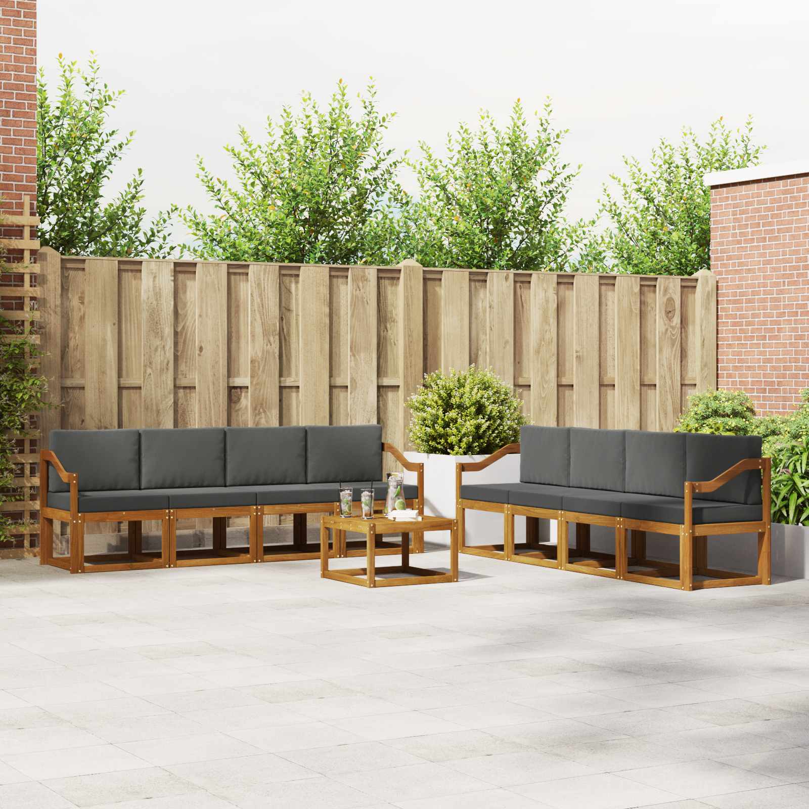 Buiten bankenset met kussen 9 pcs Natuurlijk en Antraciet – afbeelding 1