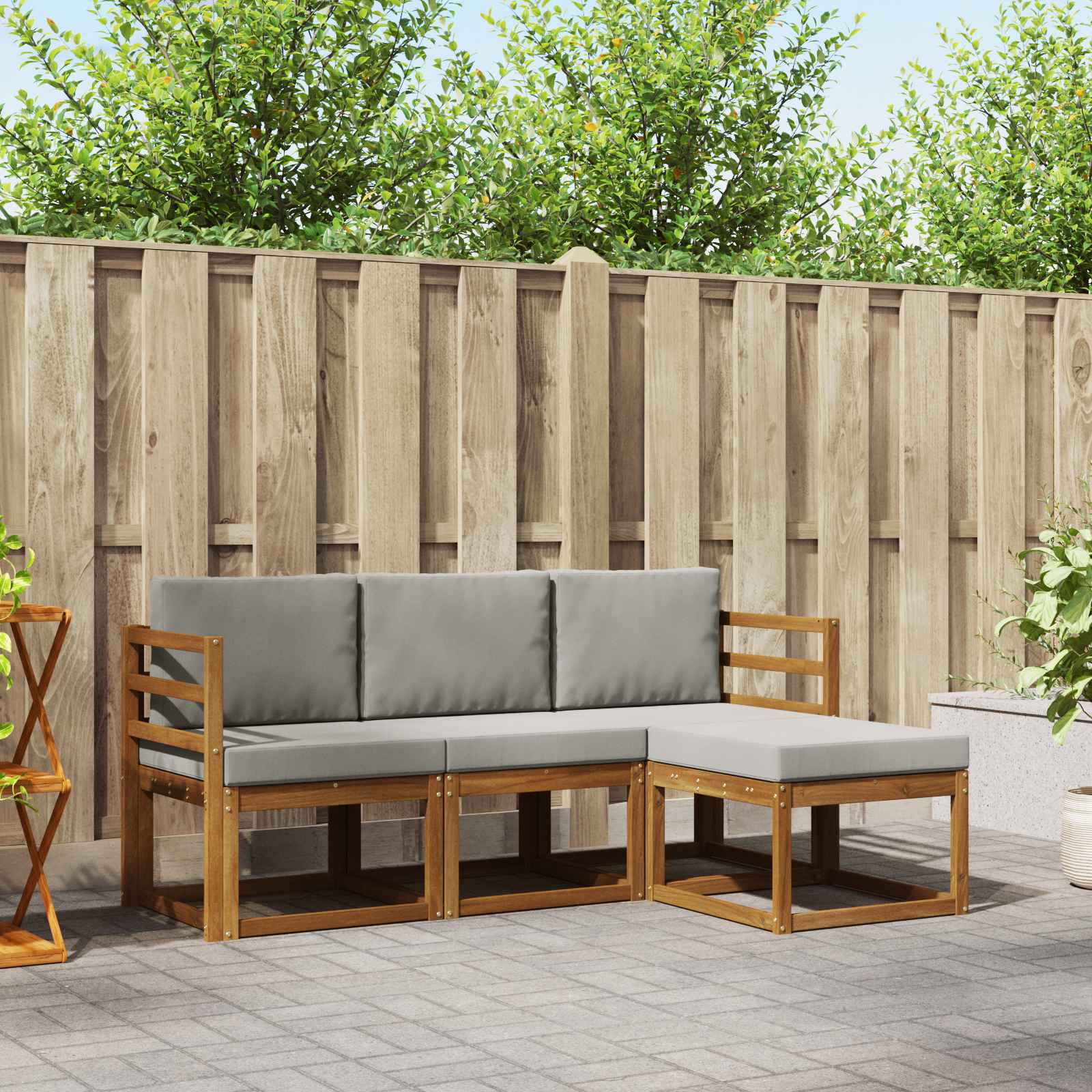 Buiten bankenset met kussen 4 pcs Natuurlijk en Lichtgrijs – afbeelding 1