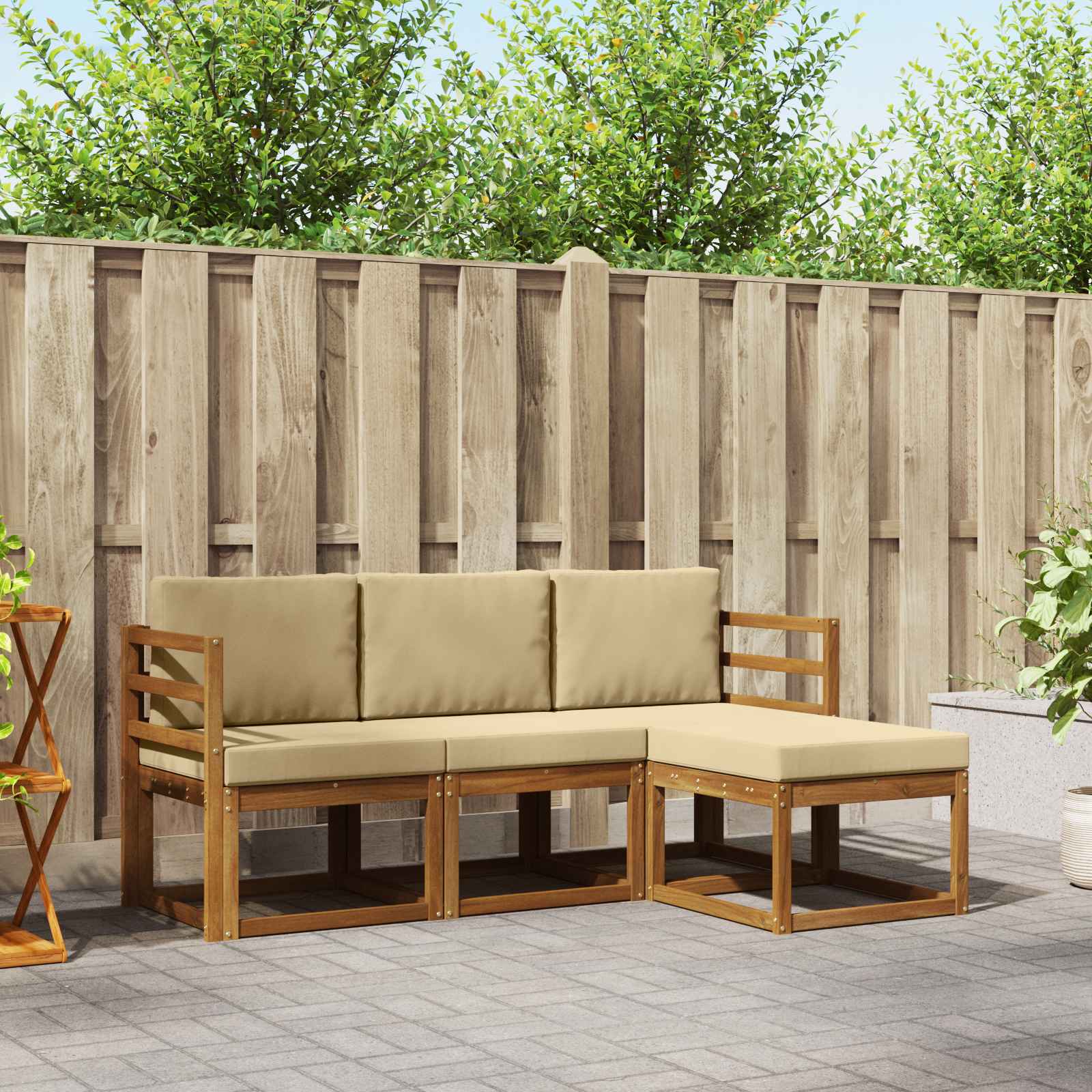 Buiten bankenset met kussen 4 pcs Natuurlijk en Beige