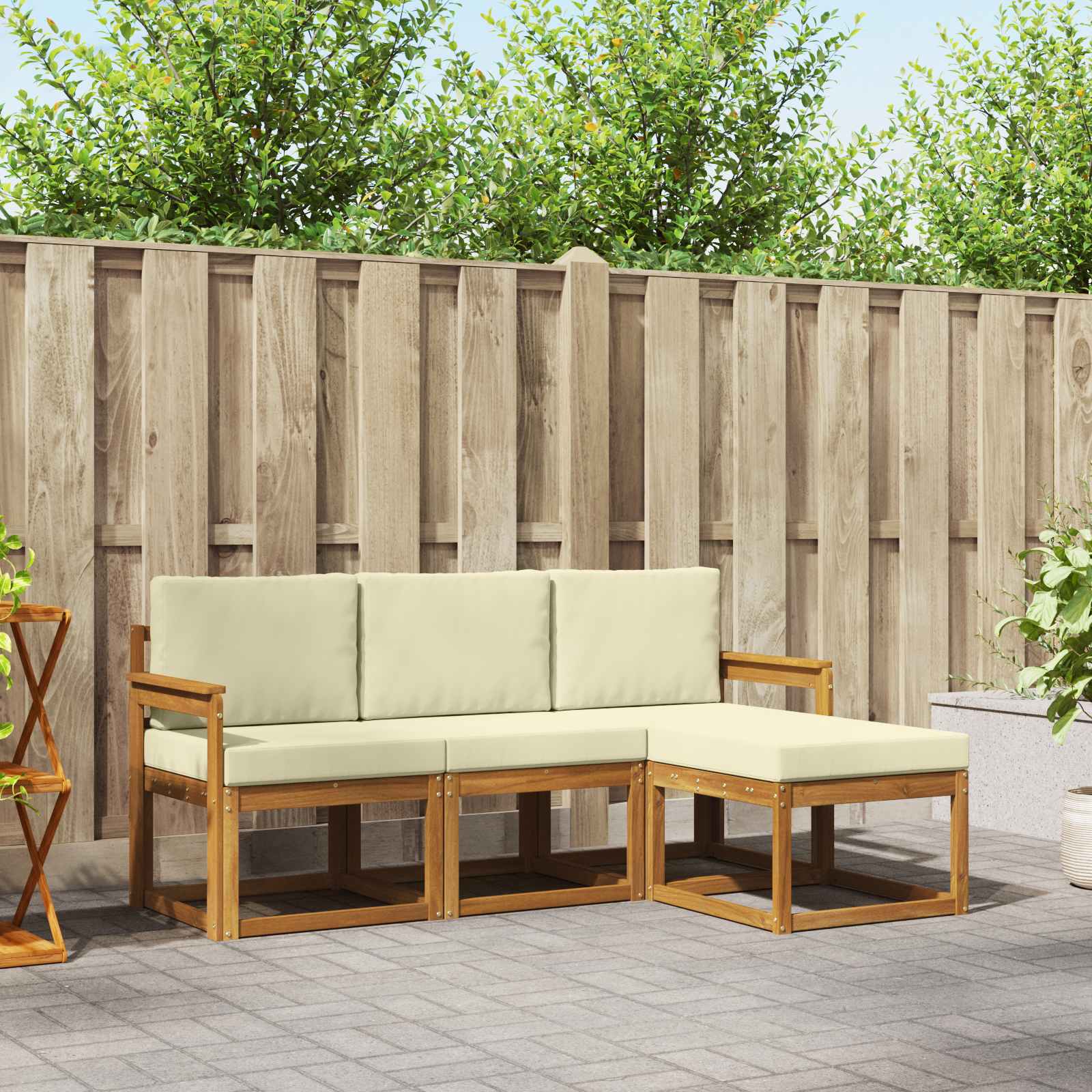 Buiten bankenset met kussen 4 pcs Natuurlijk en Crème