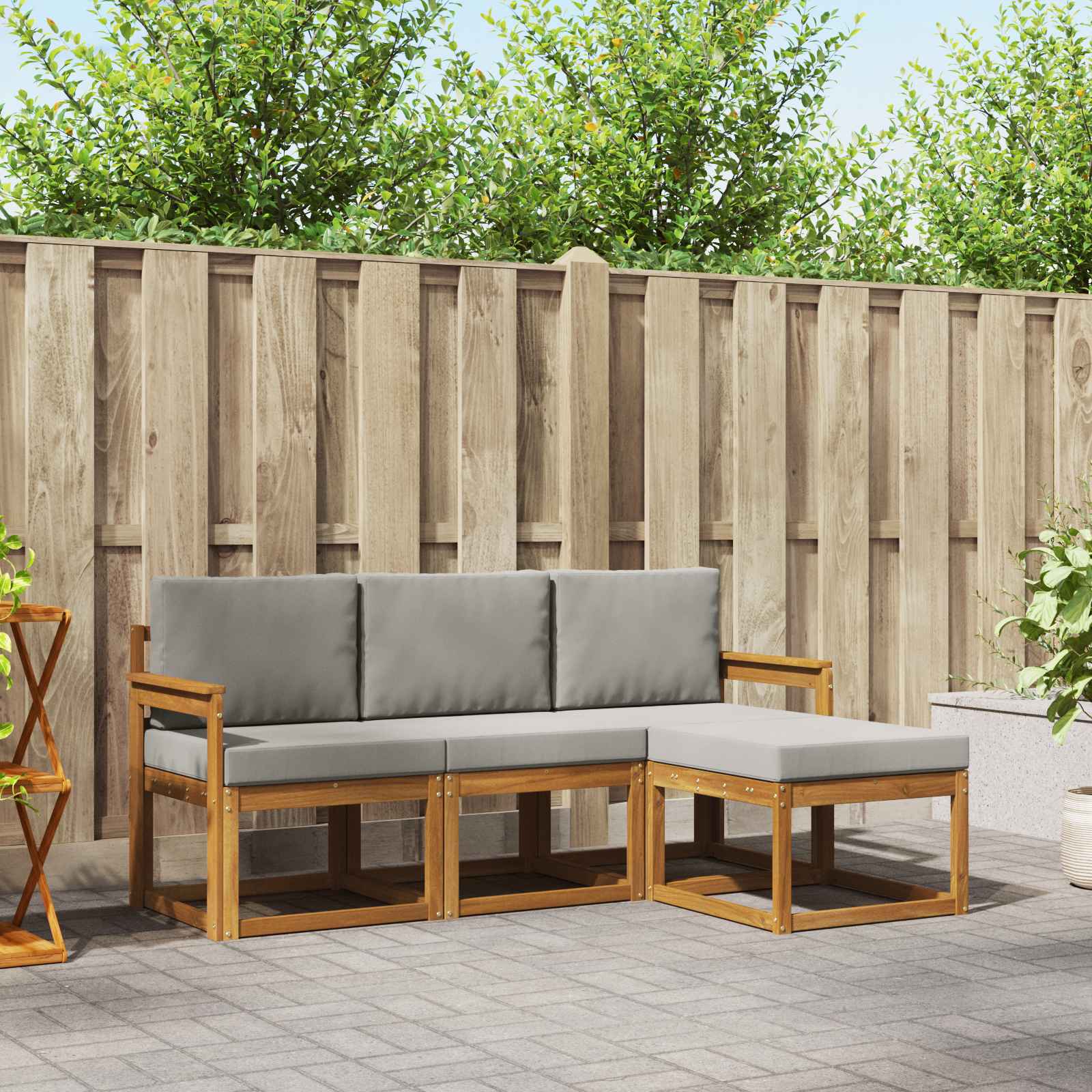 Buiten bankenset met kussen 4 pcs Natuurlijk en Lichtgrijs – afbeelding 1