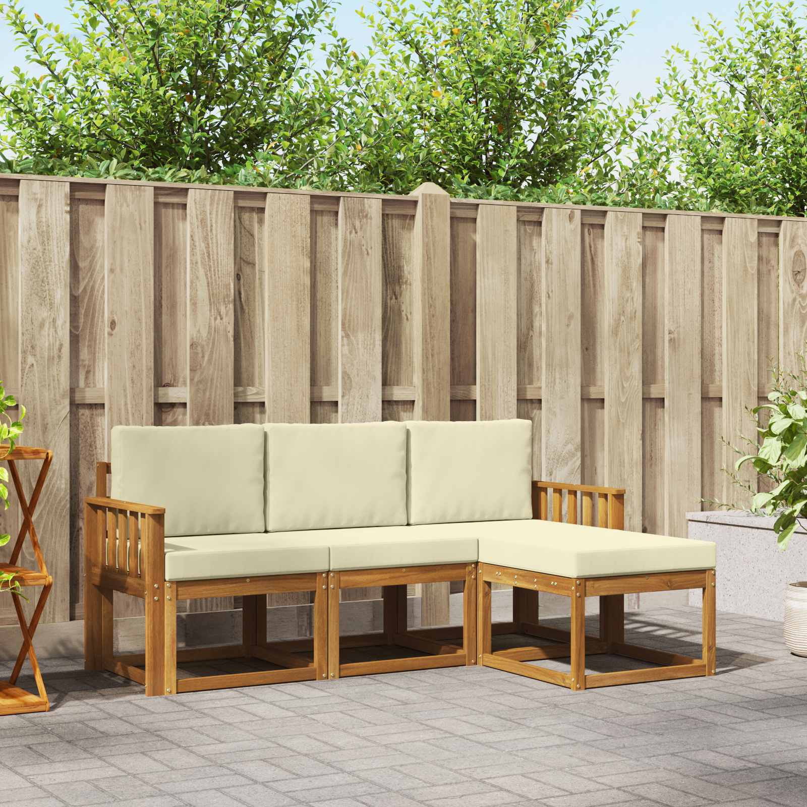 Buiten bankenset met kussen 4 pcs Natuurlijk en Crème – afbeelding 1