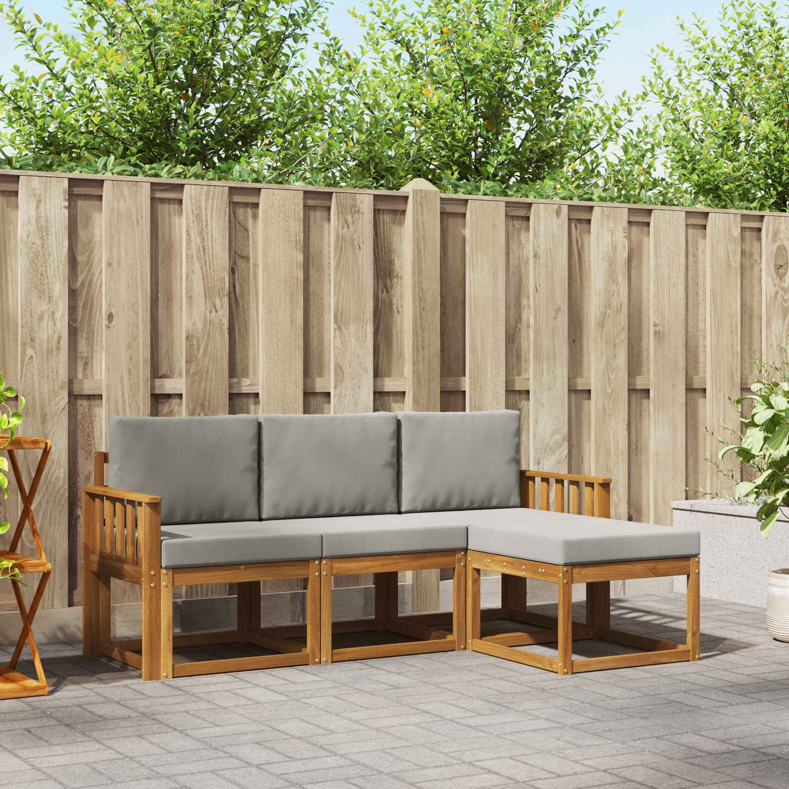 Buiten bankenset met kussen 4 pcs Natuurlijk en Lichtgrijs – afbeelding 1
