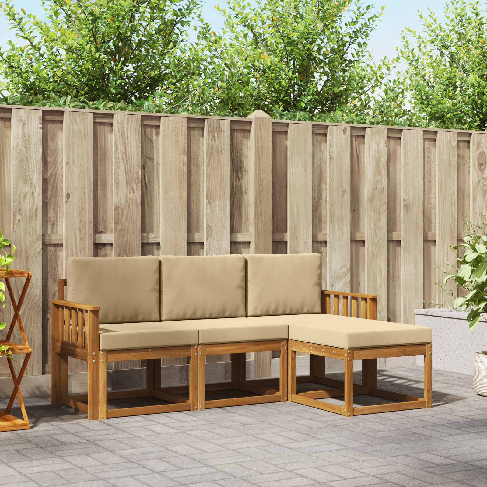 Buiten bankenset met kussen 4 pcs Natuurlijk en Beige