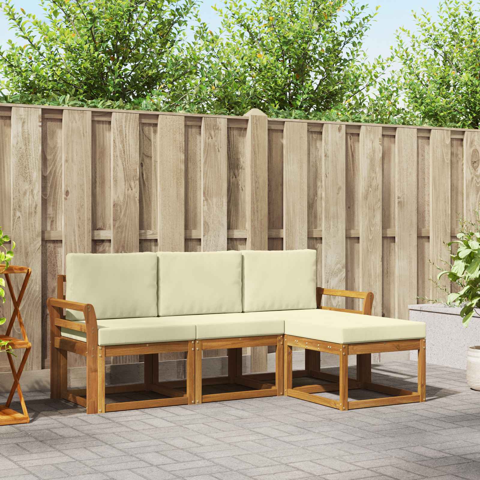 Buiten bankenset met kussen 4 pcs Natuurlijk en Crème – afbeelding 1