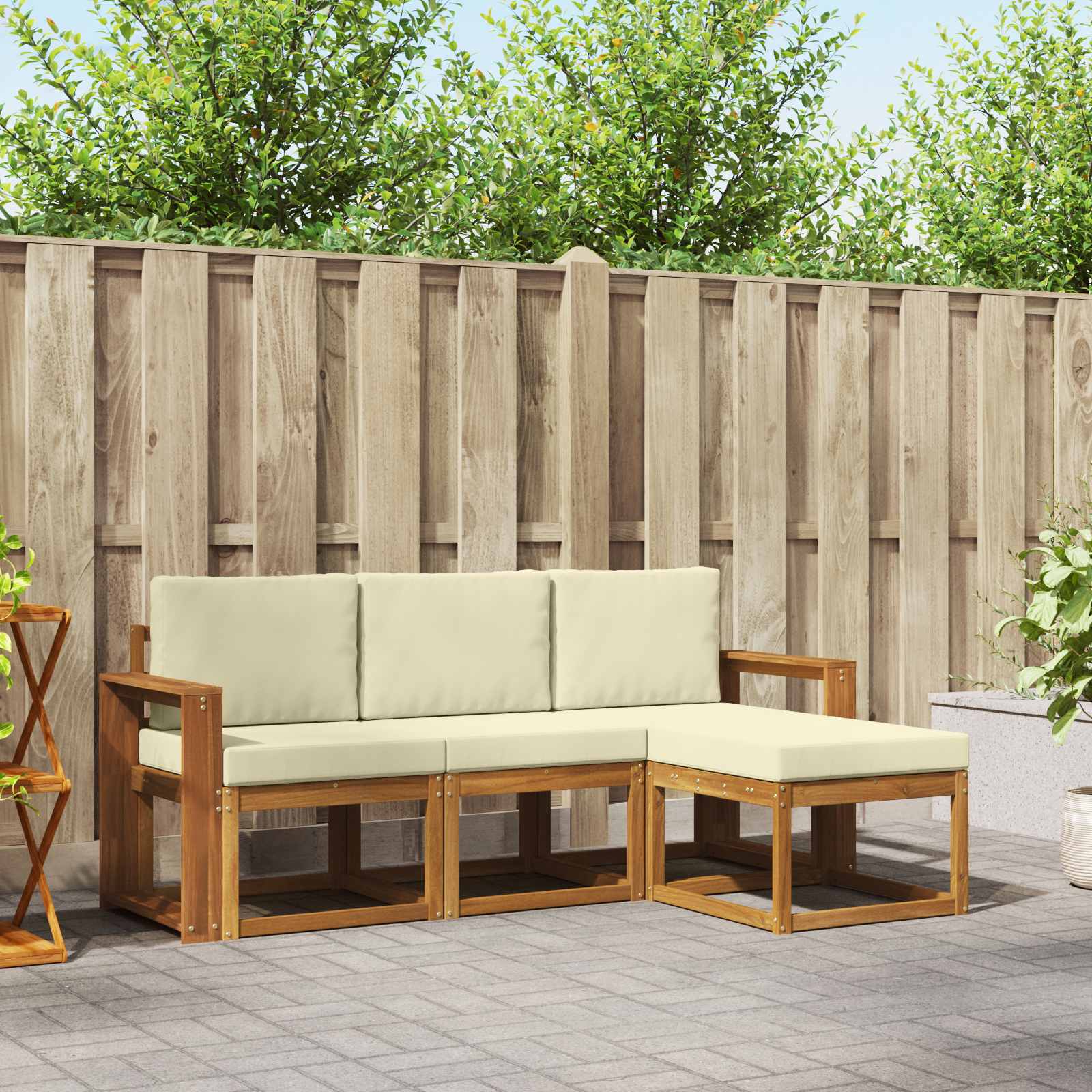 Buiten bankenset met kussen 4 pcs Natuurlijk en Crème – afbeelding 1