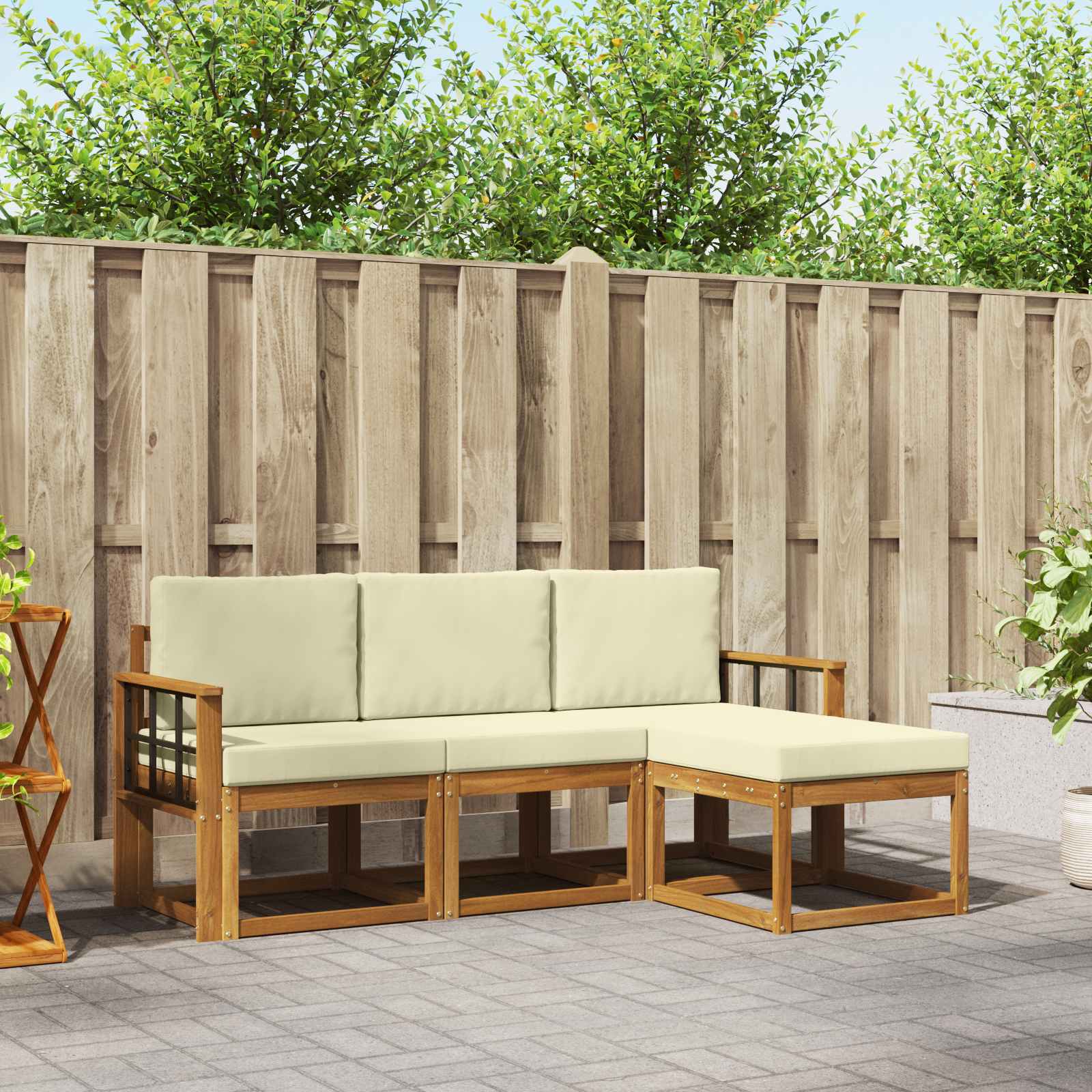 Buiten bankenset met kussen 4 pcs Natuurlijk en Crème