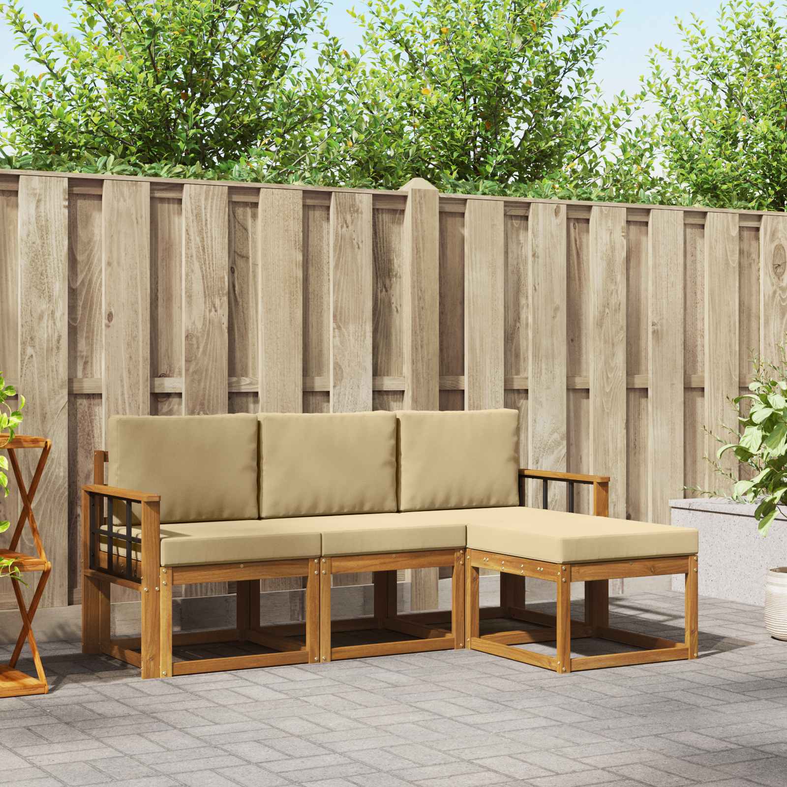 Buiten bankenset met kussen 4 pcs Natuurlijk en Beige – afbeelding 1