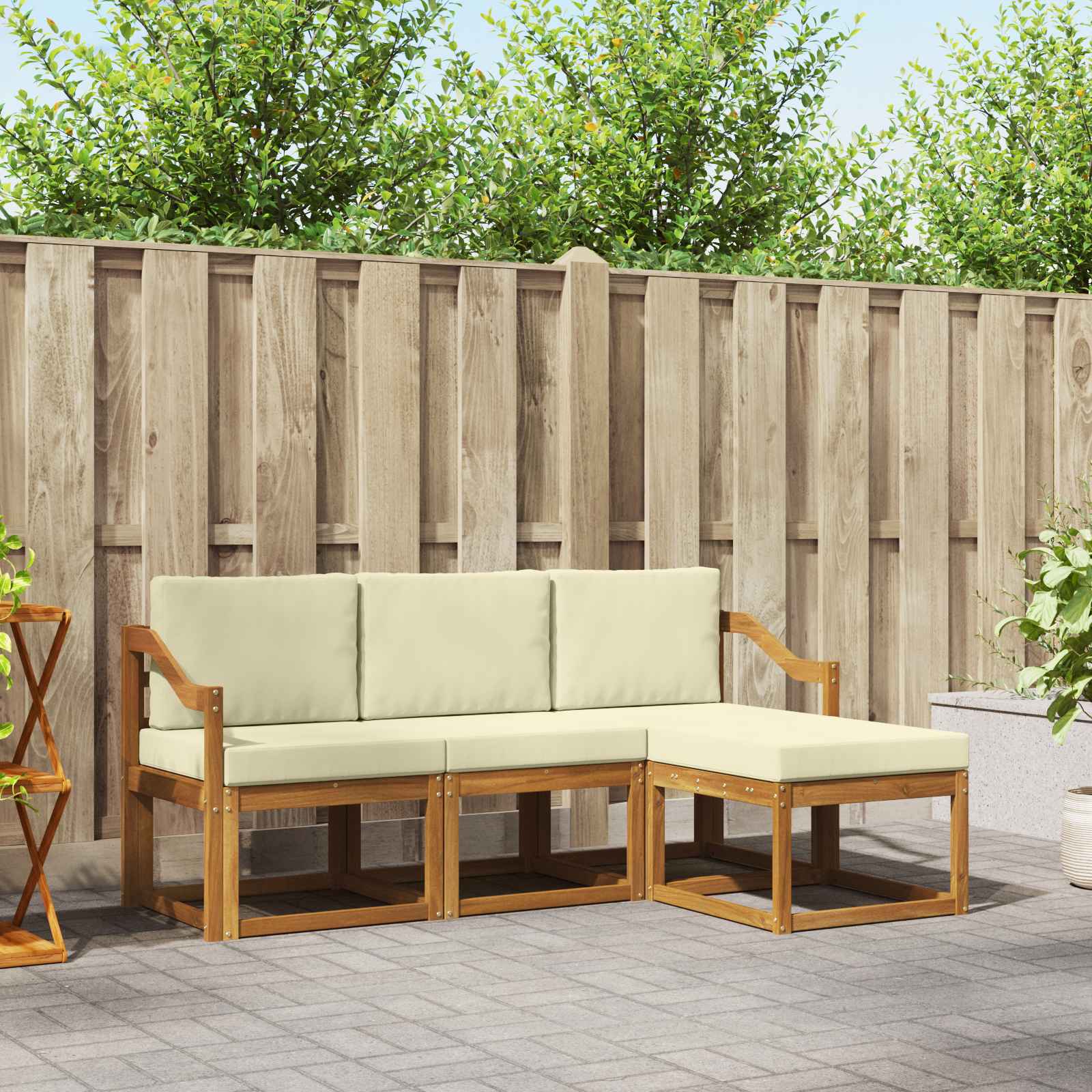 Buiten bankenset met kussen 4 pcs Natuurlijk en Crème