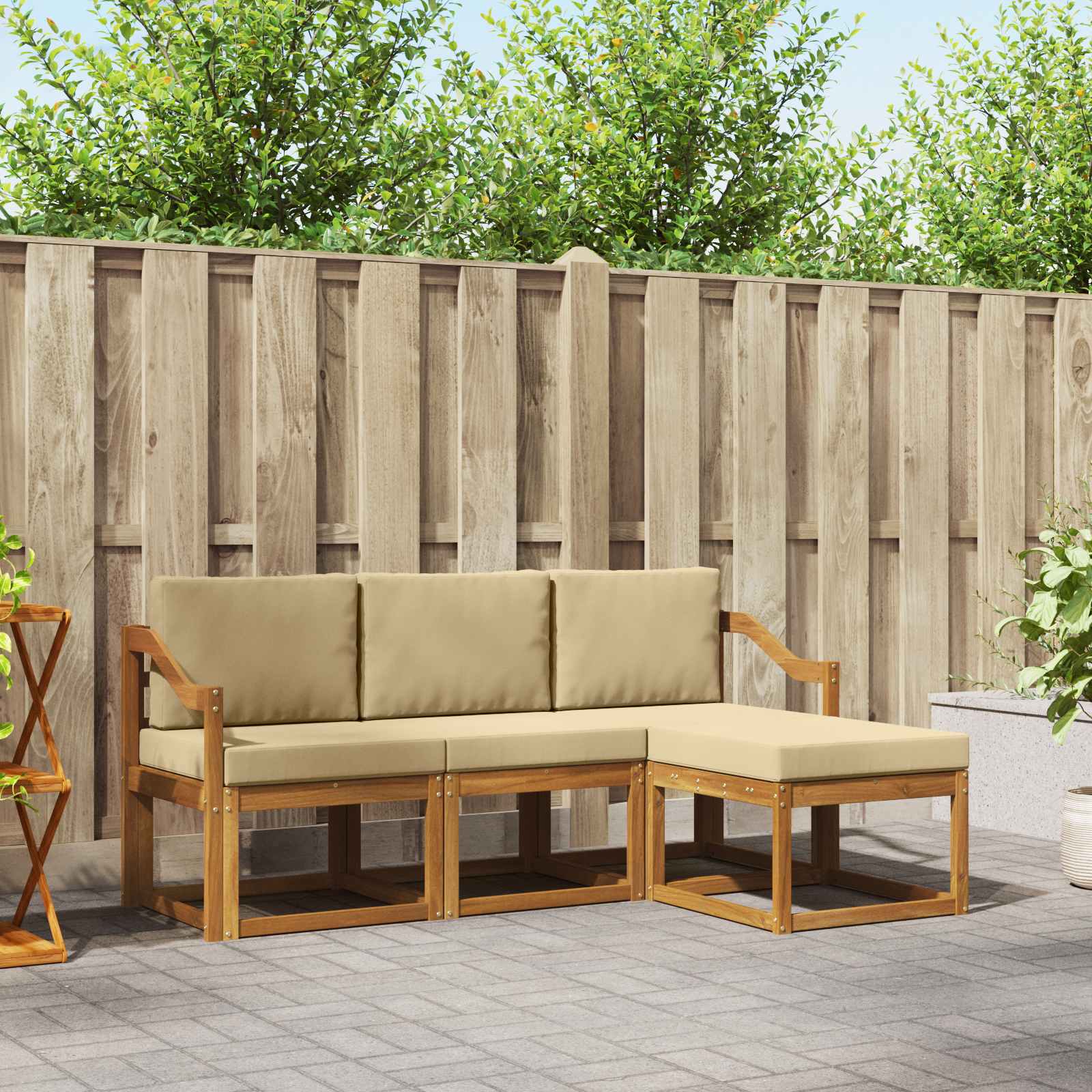 Buiten bankenset met kussen 4 pcs Natuurlijk en Beige
