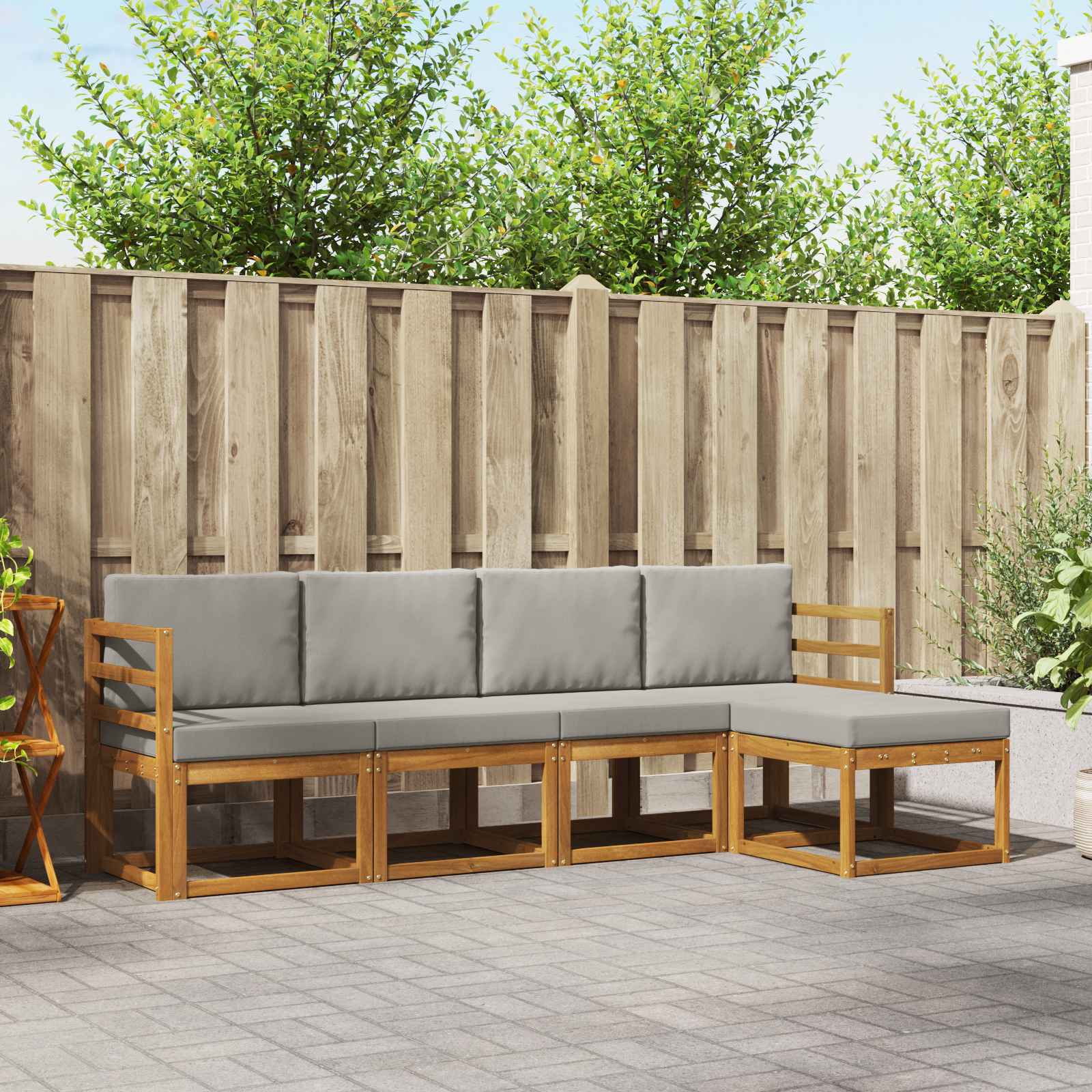 Buiten bankenset met kussen 5 pcs Natuurlijk en Lichtgrijs – afbeelding 1
