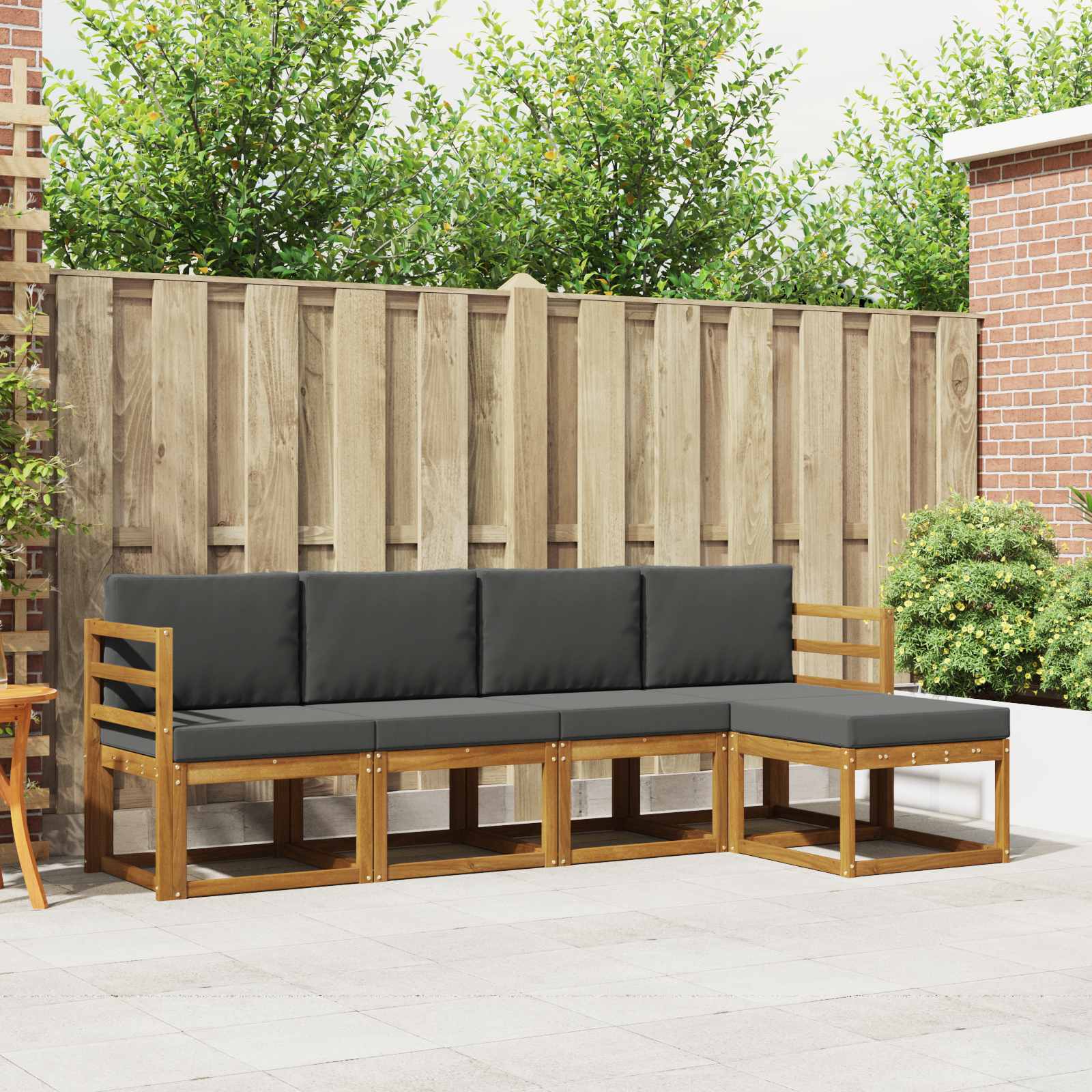 Buiten bankenset met kussen 5 pcs Natuurlijk en Antraciet
