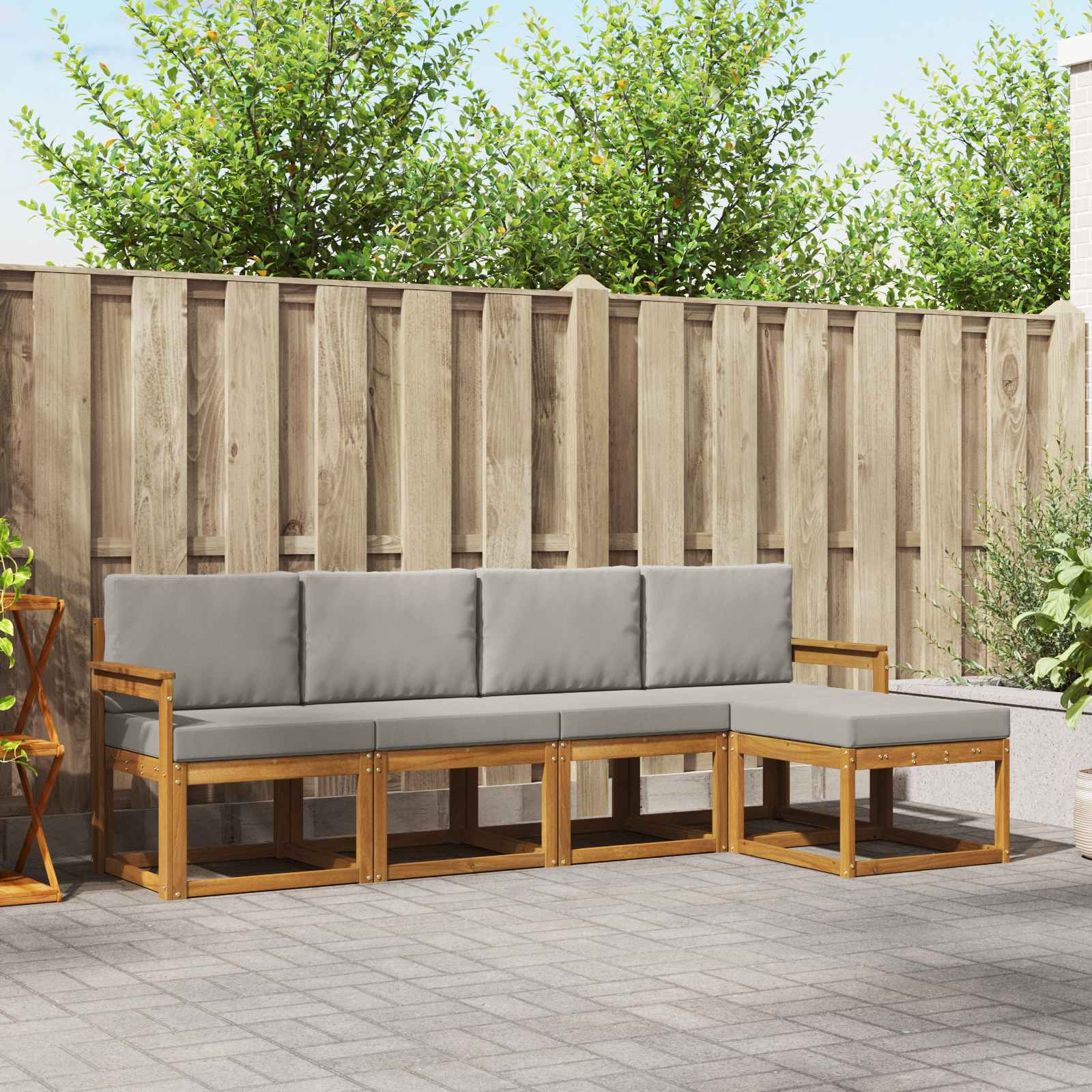 Buiten bankenset met kussen 5 pcs Natuurlijk en Lichtgrijs