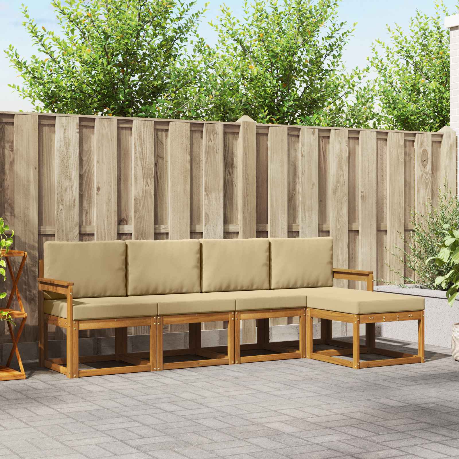 Buiten bankenset 5 pcs Natuurlijk en Beige Massief Acaciahout