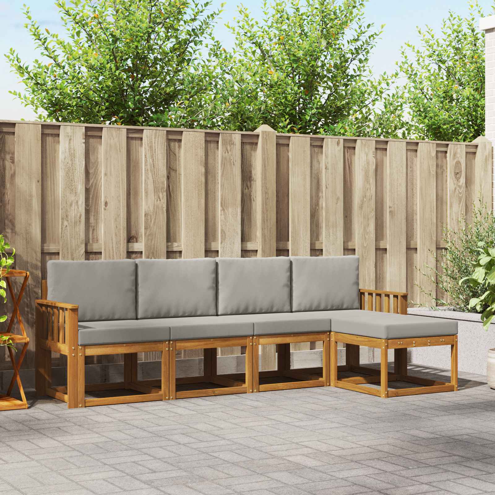 Buiten bankenset met kussen 5 pcs Natuurlijk en Lichtgrijs