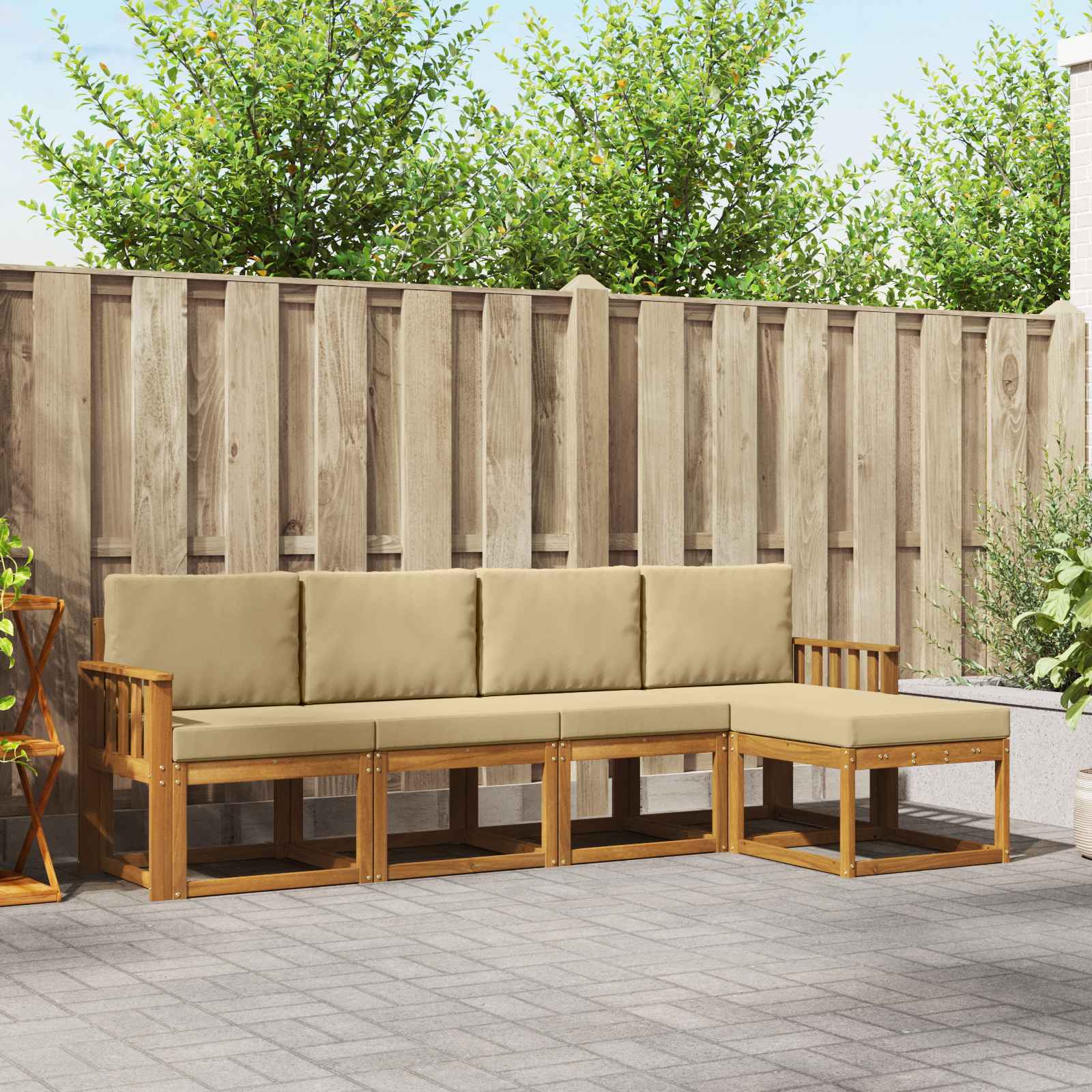 Buiten bankenset 5 pcs Natuurlijk en Beige Massief Acaciahout – afbeelding 1