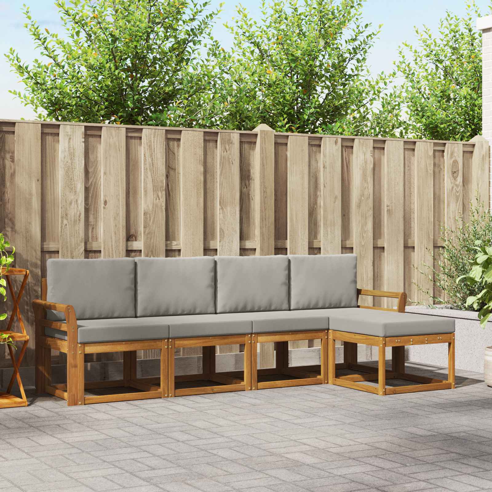 Buiten bankenset met kussen 5 pcs Natuurlijk en Lichtgrijs