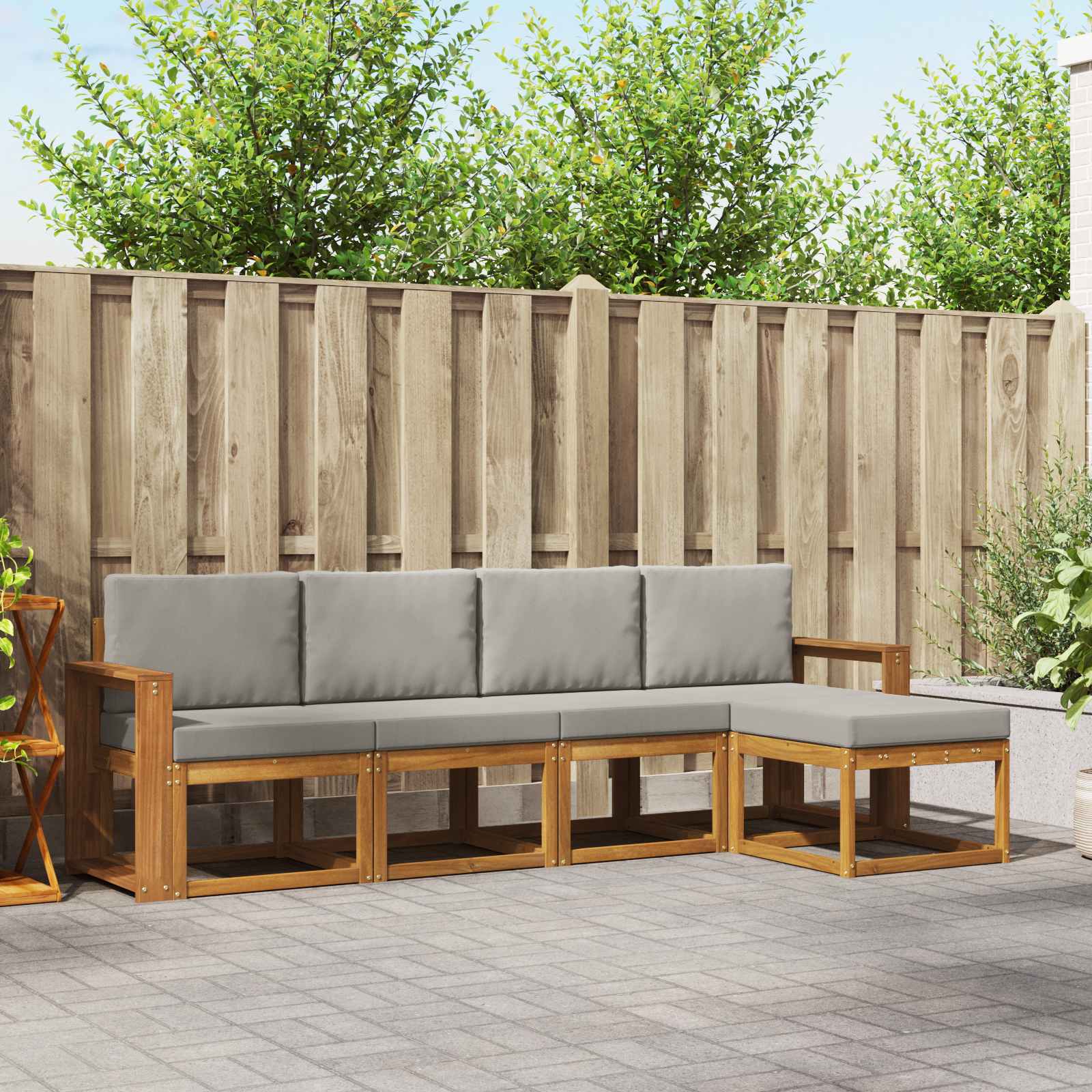Buiten bankenset met kussen 5 pcs Natuurlijk en Lichtgrijs