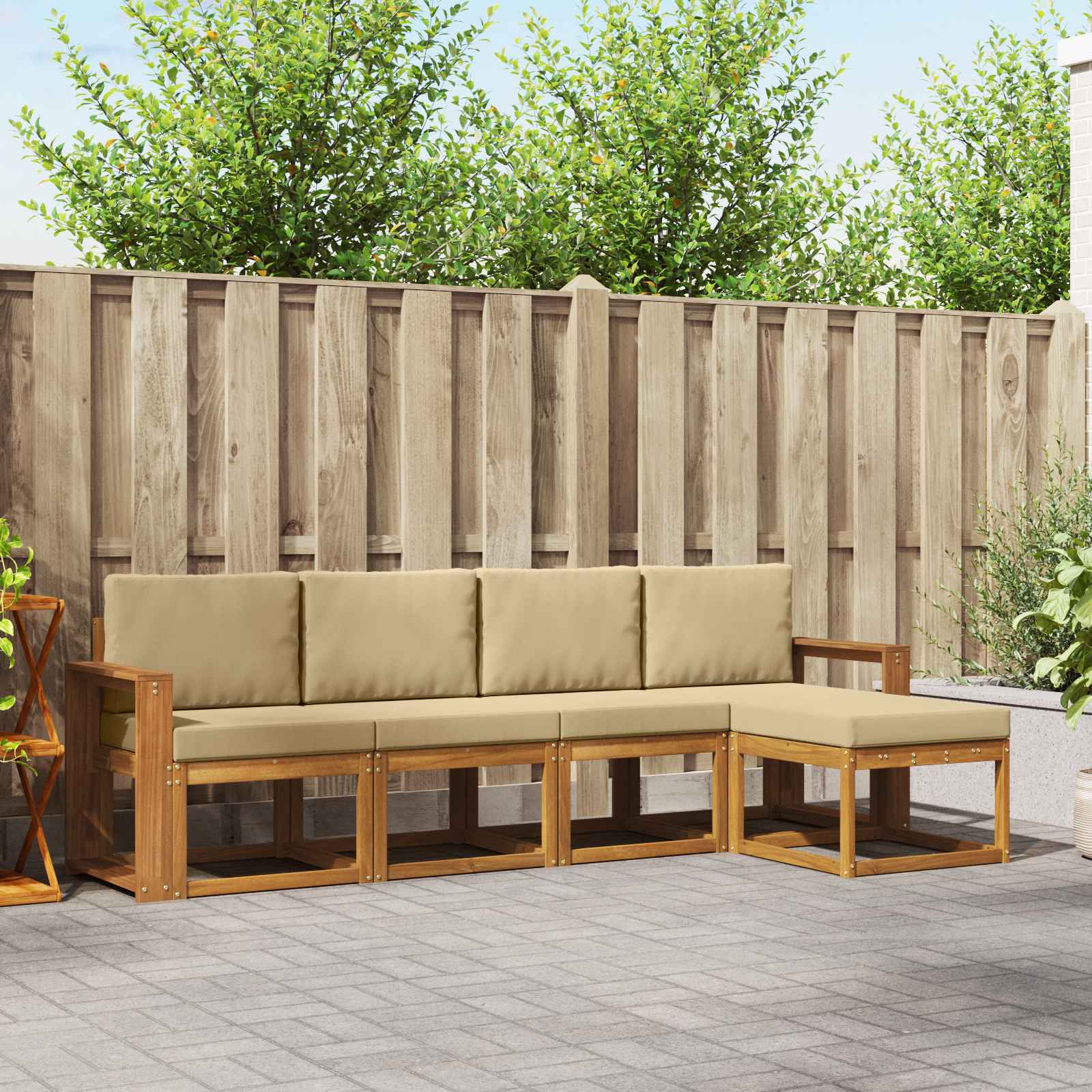 Buiten bankenset 5 pcs Natuurlijk en Beige Massief Acaciahout – afbeelding 1