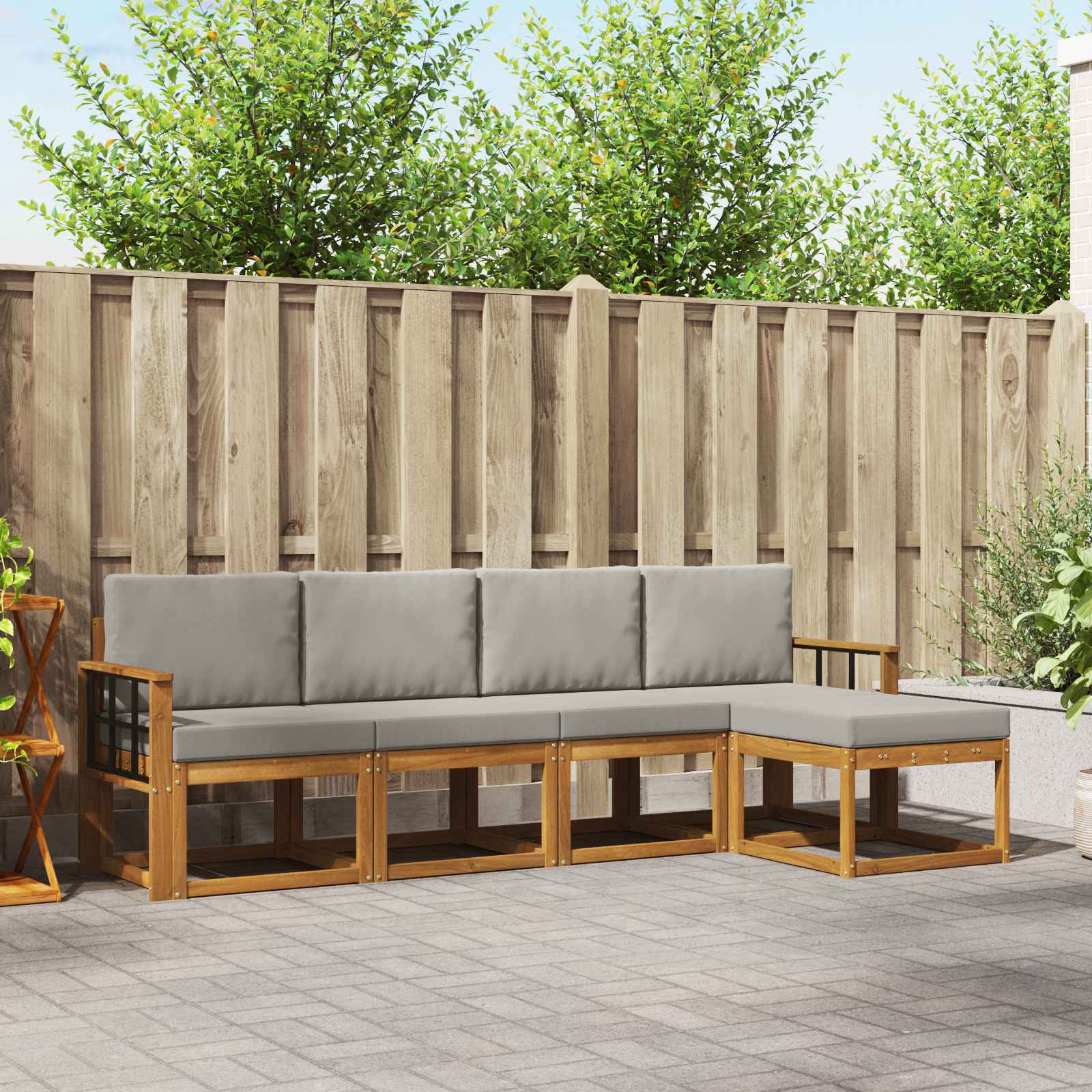 Buiten bankenset met kussen 5 pcs Natuurlijk en Lichtgrijs