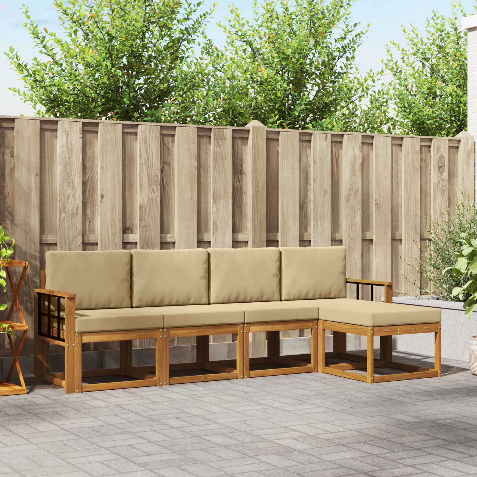 Buiten bankenset 5 pcs Natuurlijk en Beige Massief Acaciahout