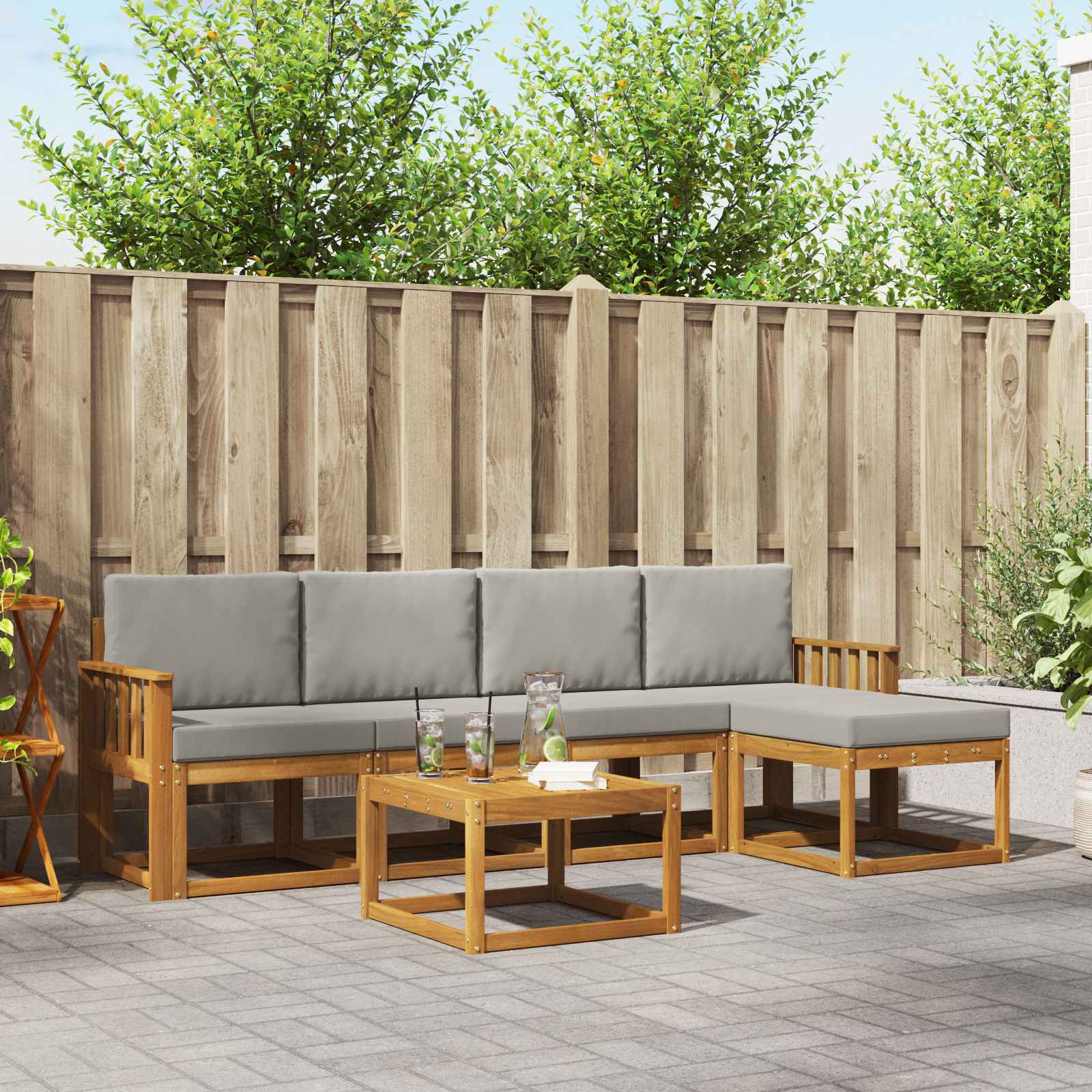 Buiten bankenset met kussen 6 pcs Natuurlijk en Lichtgrijs – afbeelding 1
