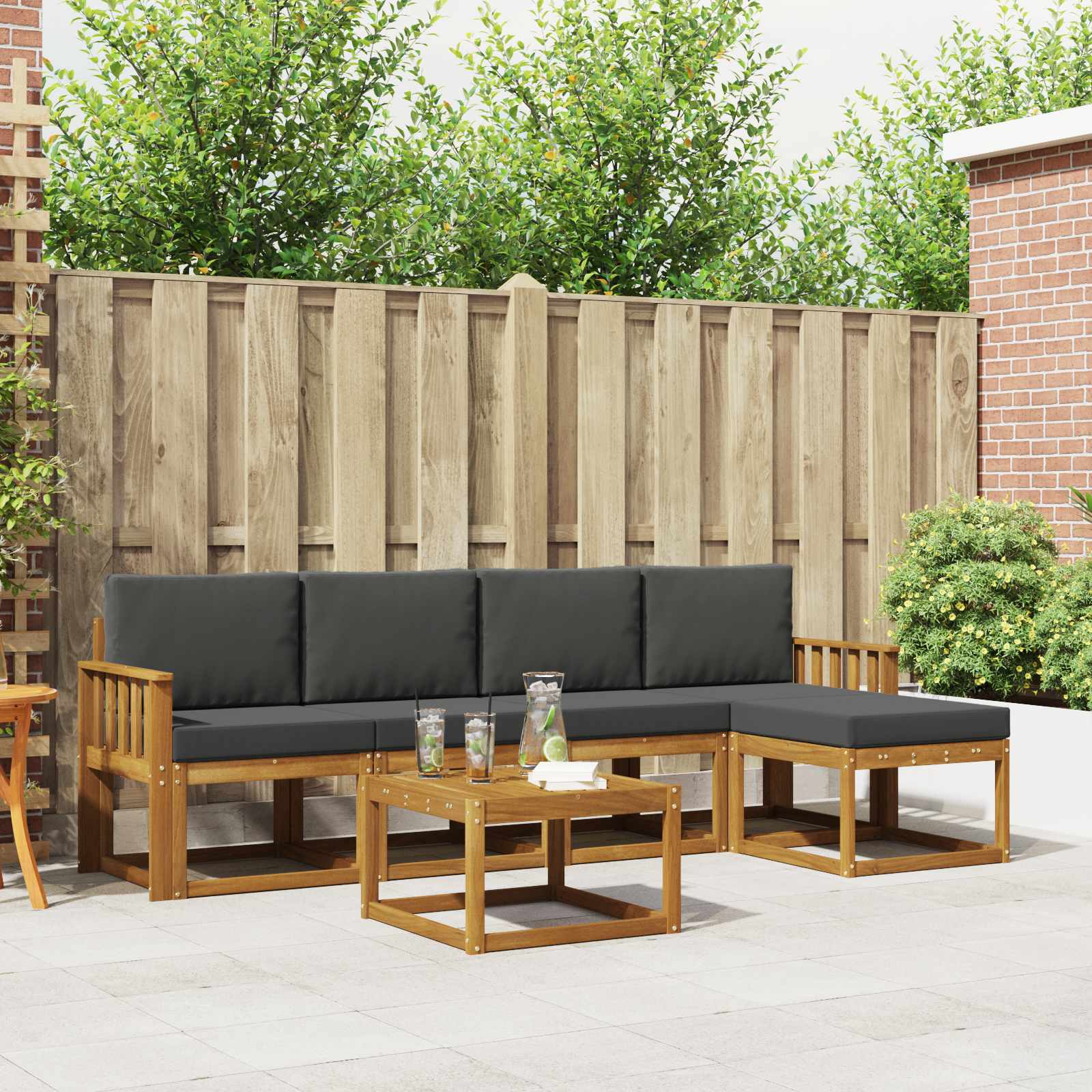 Buiten bankenset met kussen 6 pcs Natuurlijk en Antraciet – afbeelding 1