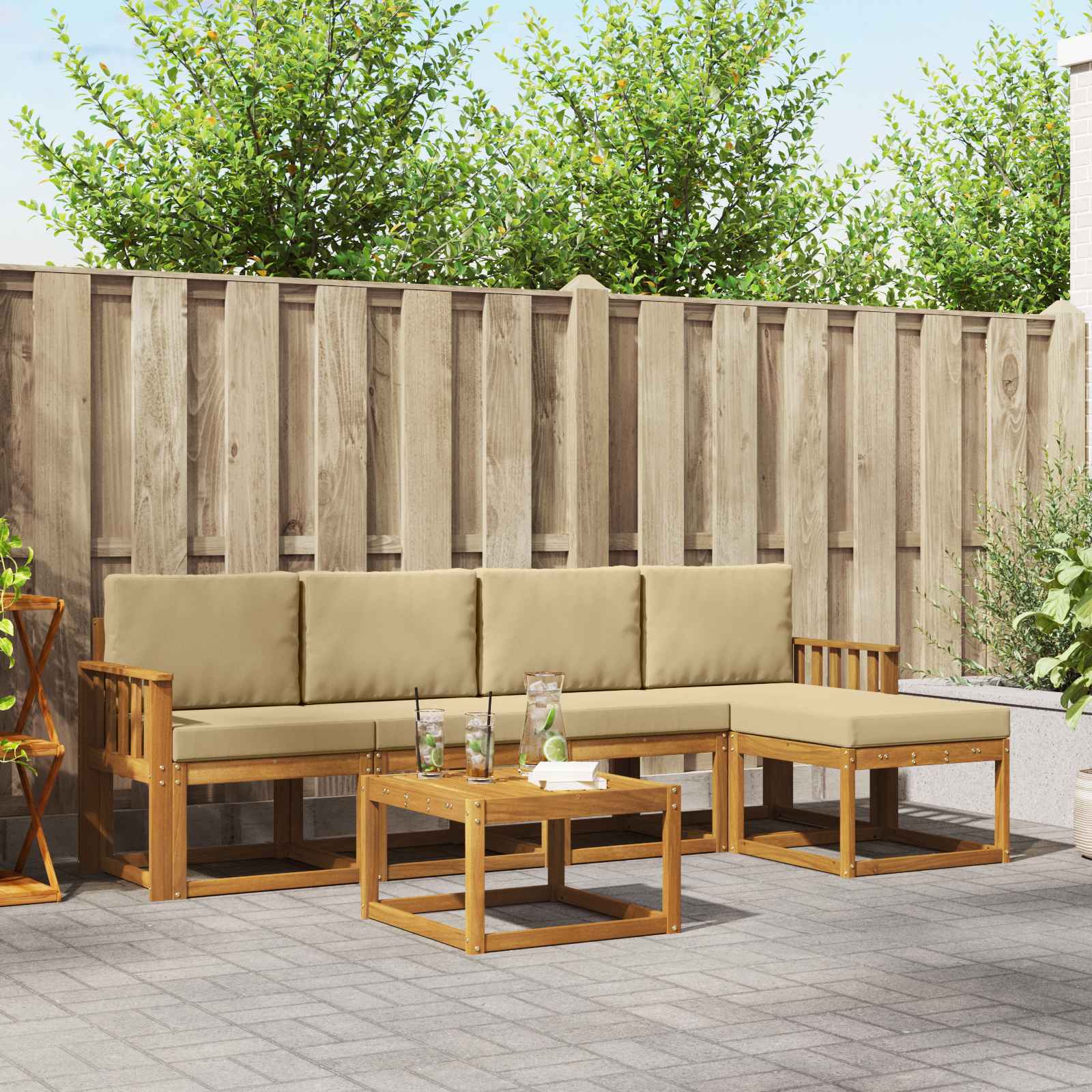 Buiten bankenset met kussen 6 pcs Natuurlijk en Beige – afbeelding 1