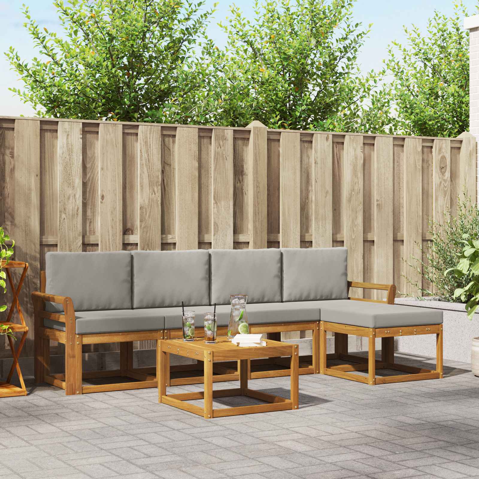 Buiten bankenset met kussen 6 pcs Natuurlijk en Lichtgrijs – afbeelding 1
