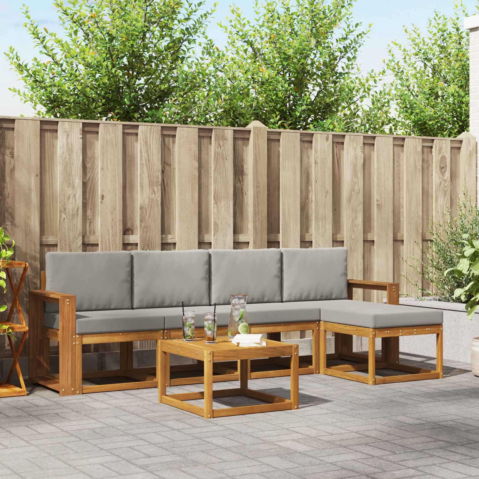 Buiten bankenset met kussen 6 pcs Natuurlijk en Lichtgrijs – afbeelding 1