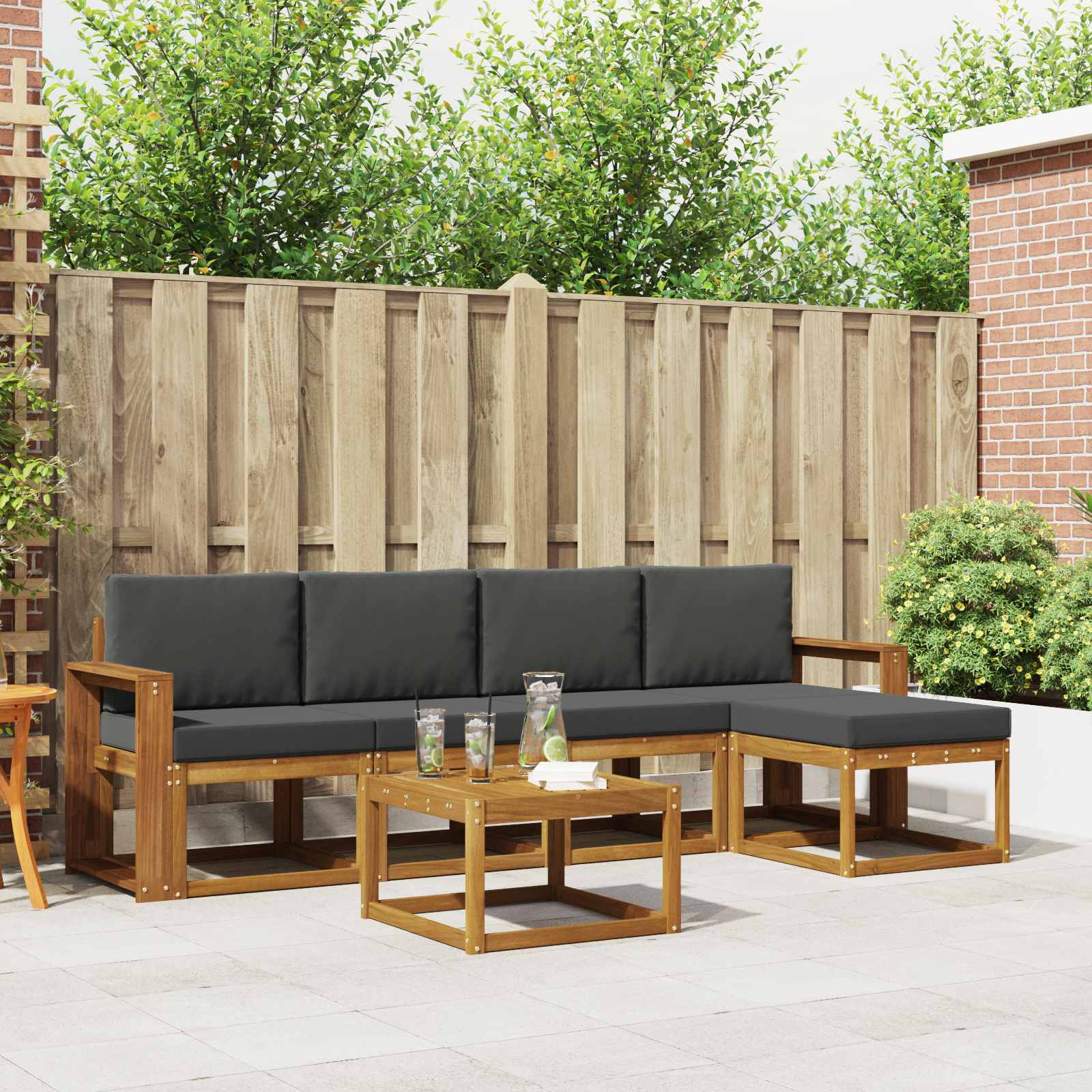 Buiten bankenset met kussen 6 pcs Natuurlijk en Antraciet – afbeelding 1