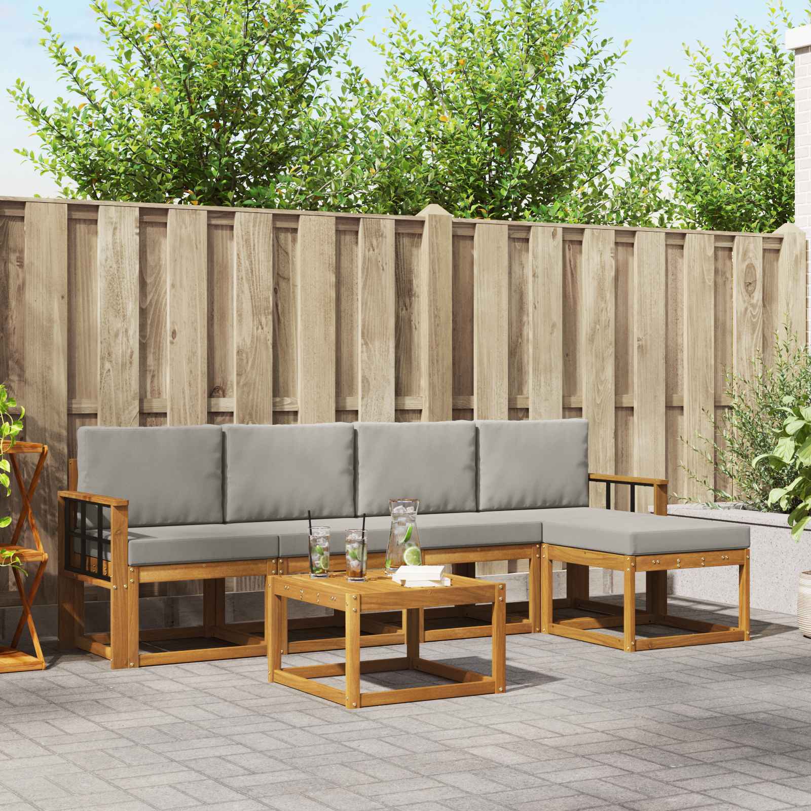 Buiten bankenset met kussen 6 pcs Natuurlijk en Lichtgrijs – afbeelding 1