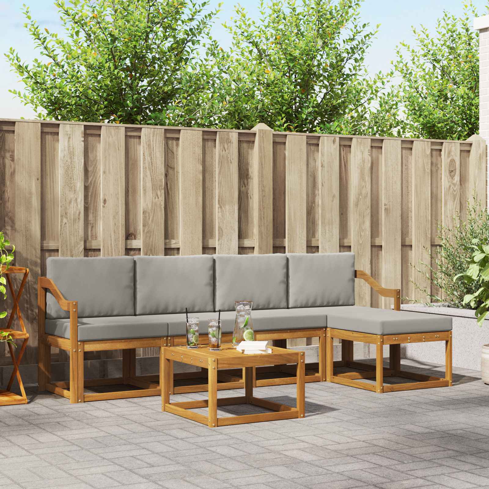 Buiten bankenset met kussen 6 pcs Natuurlijk en Lichtgrijs – afbeelding 1