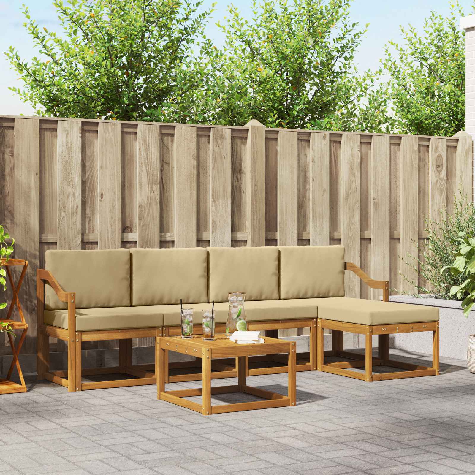 Buiten bankenset met kussen 6 pcs Natuurlijk en Beige – afbeelding 1