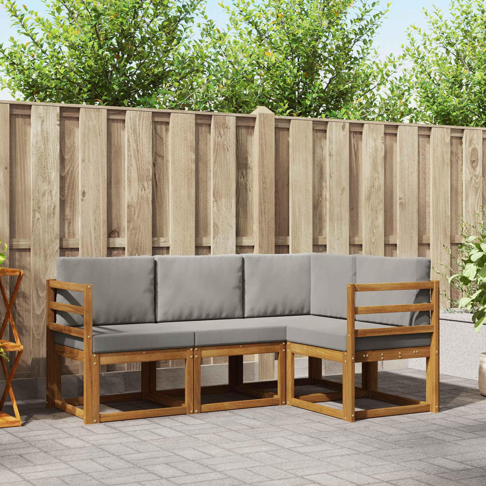 Buiten bankenset met kussen 4 pcs Natuurlijk en Lichtgrijs – afbeelding 1