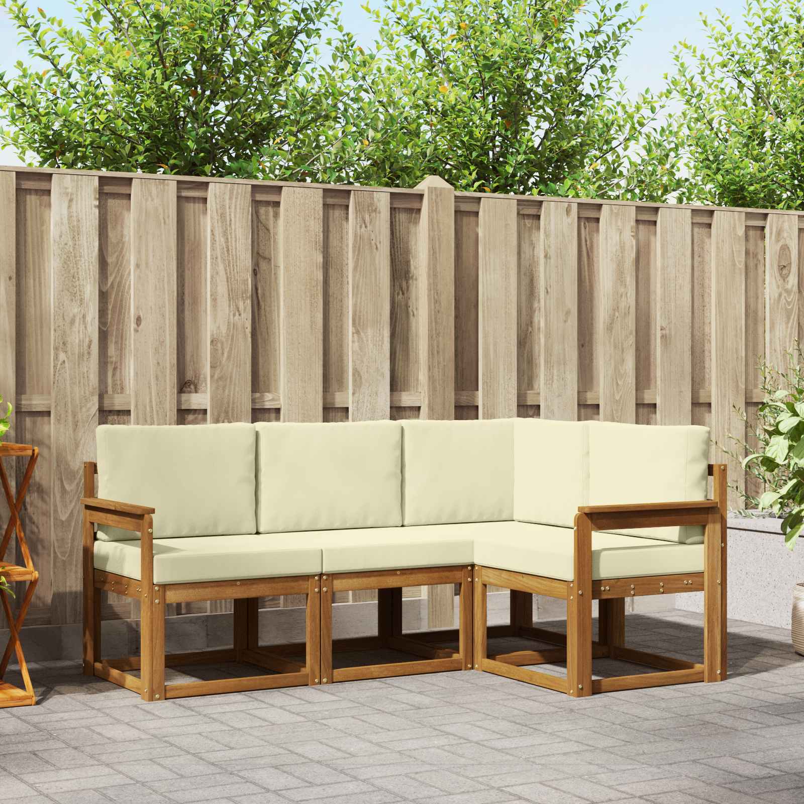 Buiten bankenset met kussen 4 pcs Natuurlijk en Crème – afbeelding 1