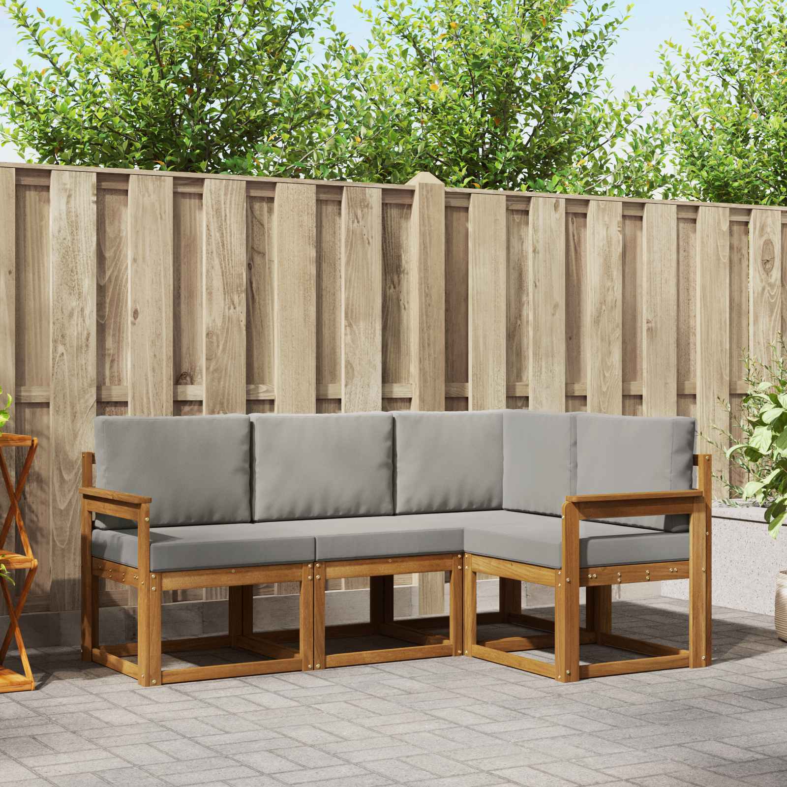 Buiten bankenset met kussen 4 pcs Natuurlijk en Lichtgrijs