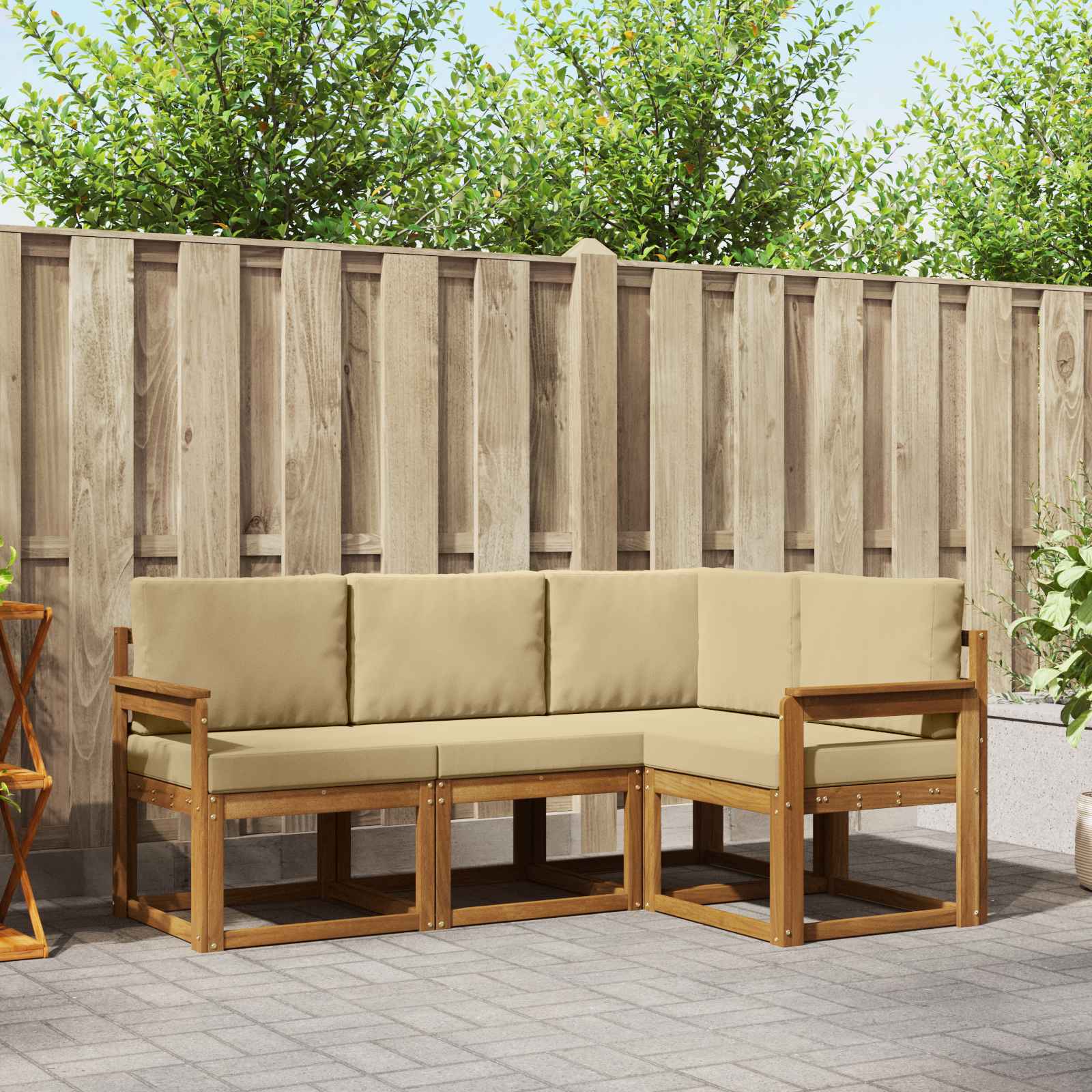 Buiten bankenset met kussen 4 pcs Natuurlijk en Beige – afbeelding 1